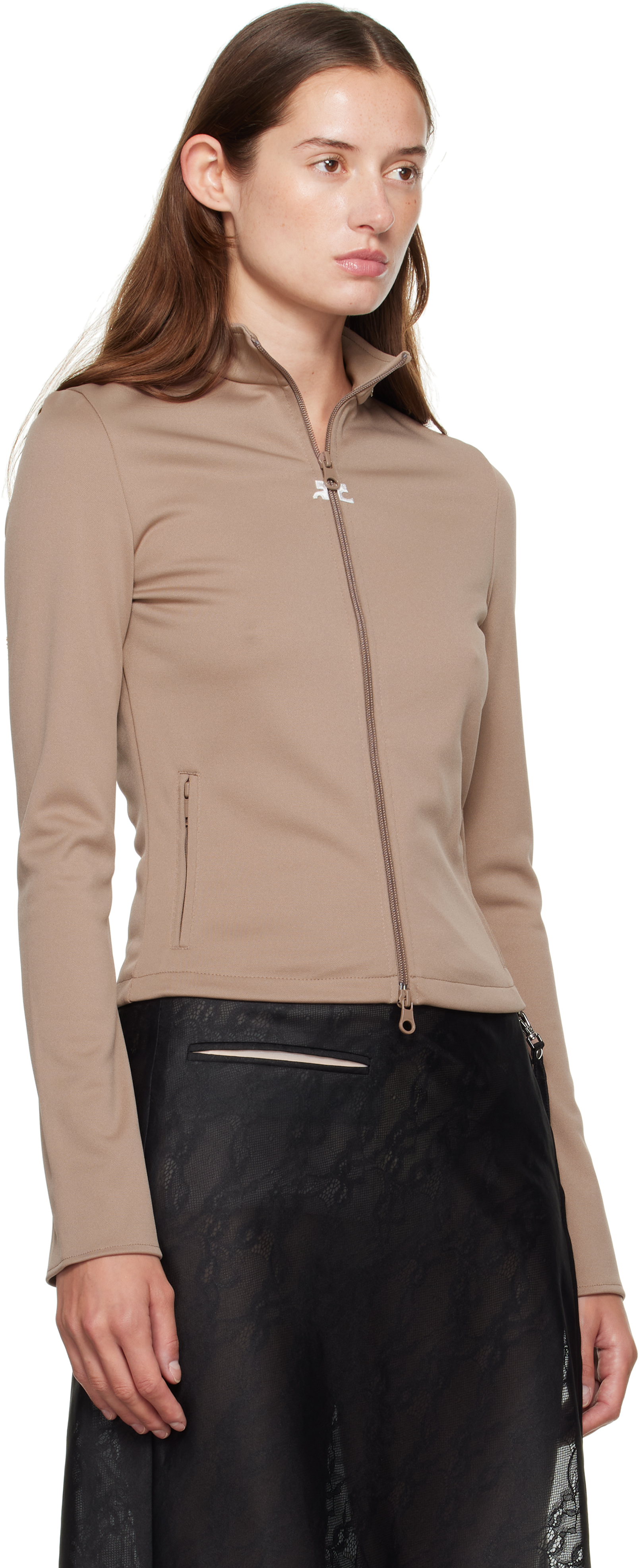 Courrèges Tan Biker Track Jacket In Brown