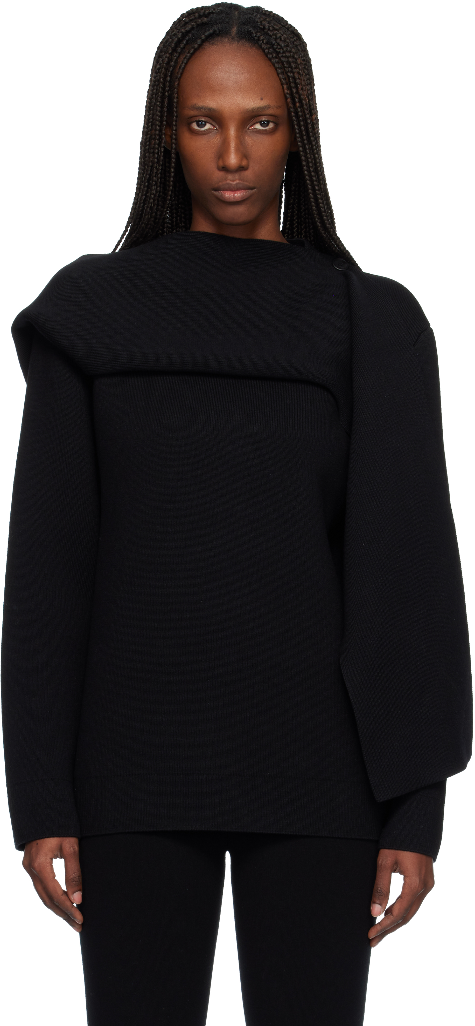 Black Scarf Oversized Wool Sweater by Courrèges on Sale