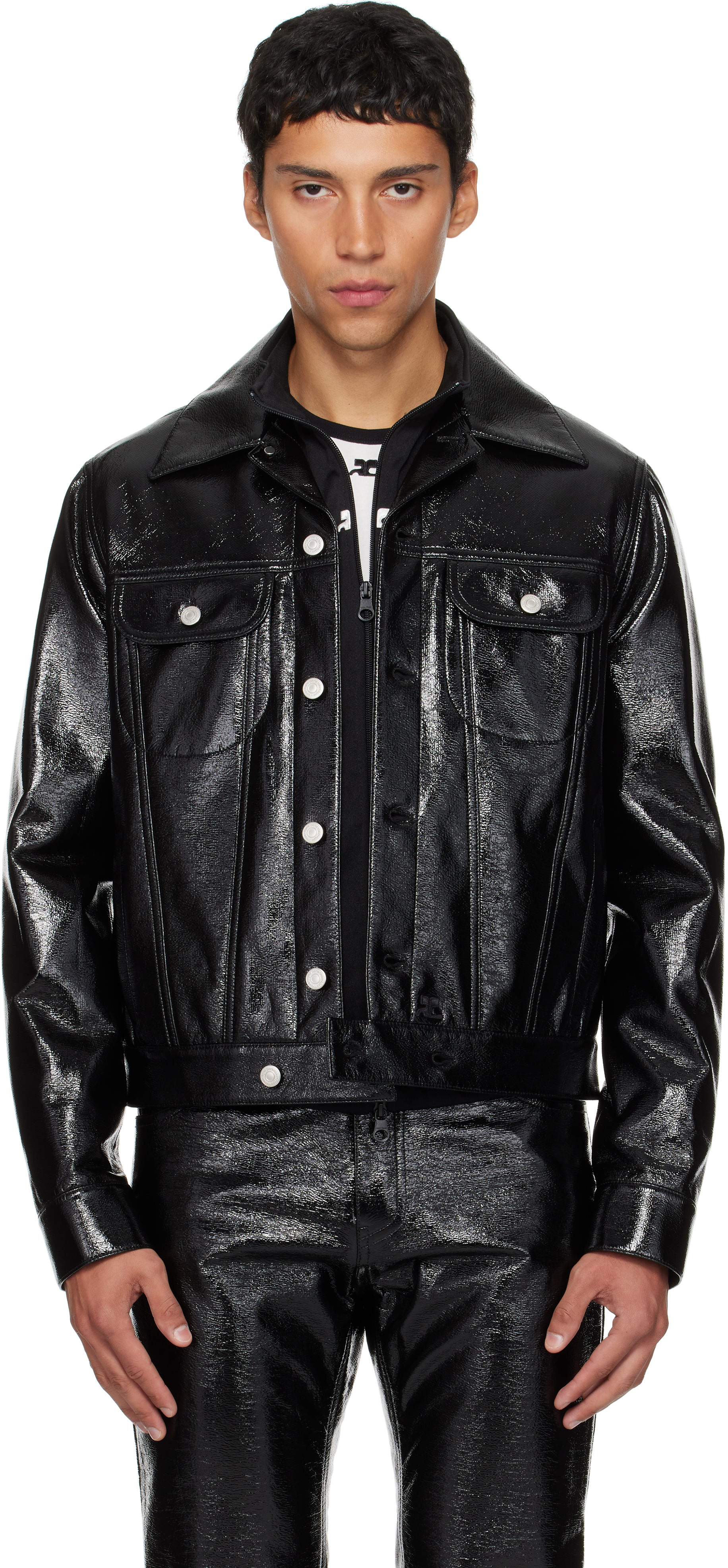 Courrèges Faux-leather Button-up Jacket In Black