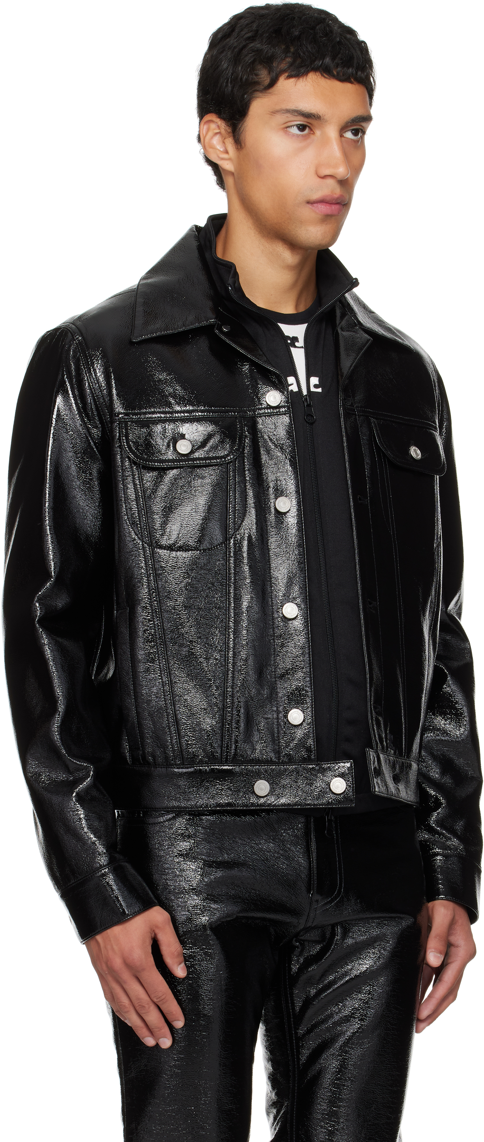 Courrèges Faux-leather Button-up Jacket In Black