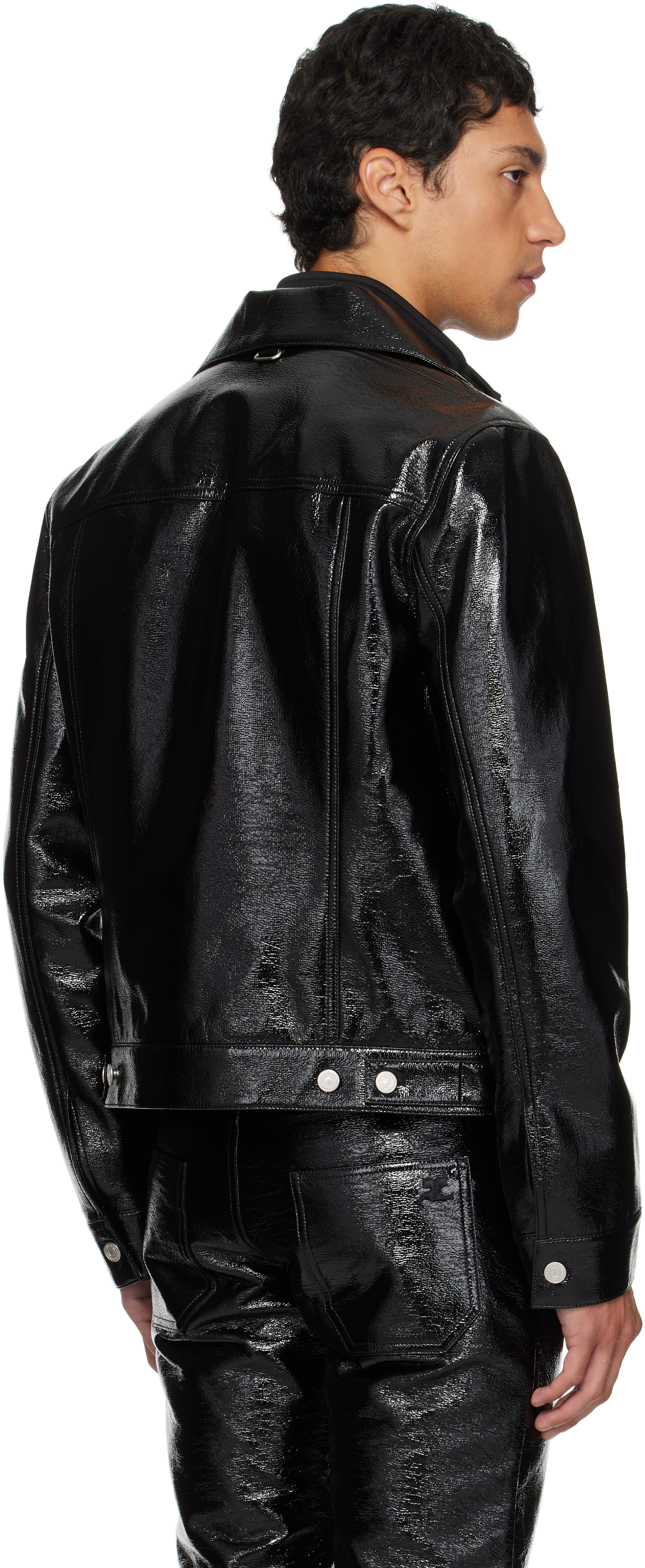 Courrèges Faux-leather Button-up Jacket In Black