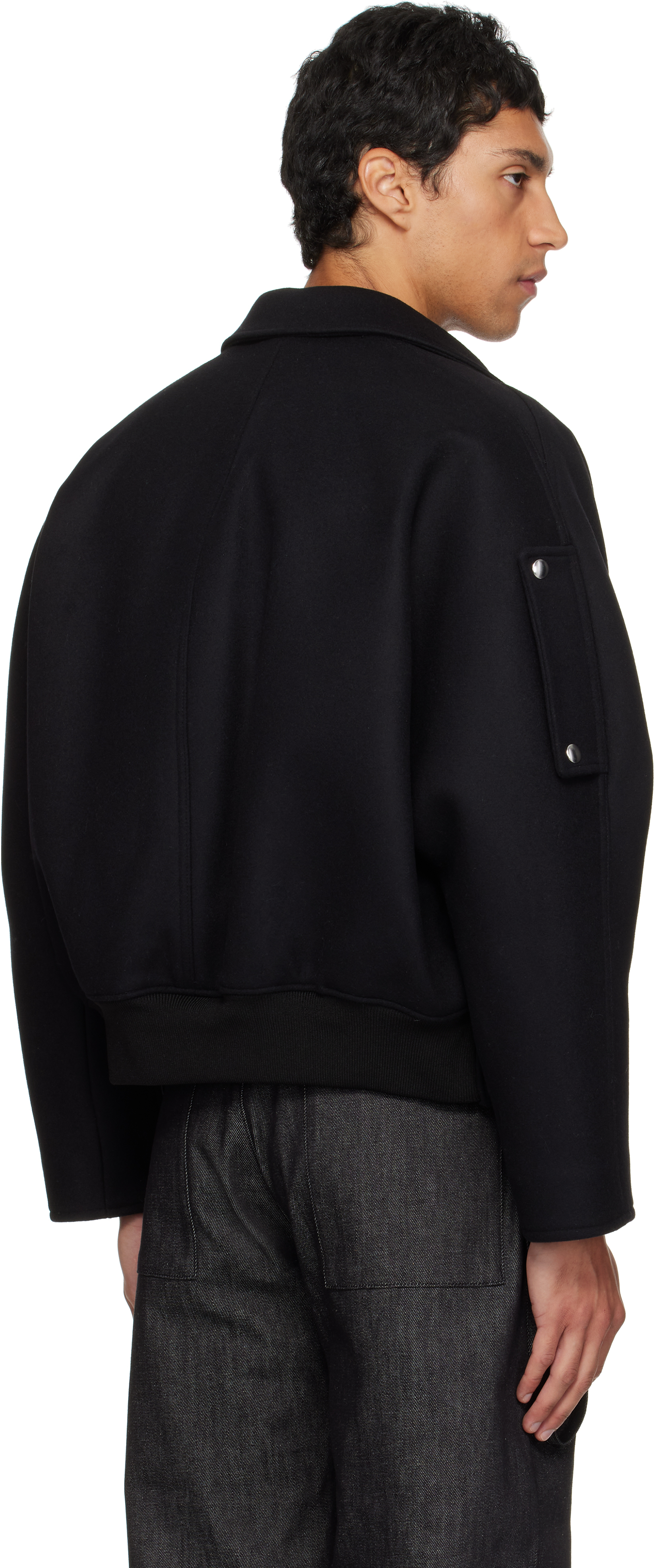 Courrèges Black Embroidered Wool Bomber Jacket In Black
