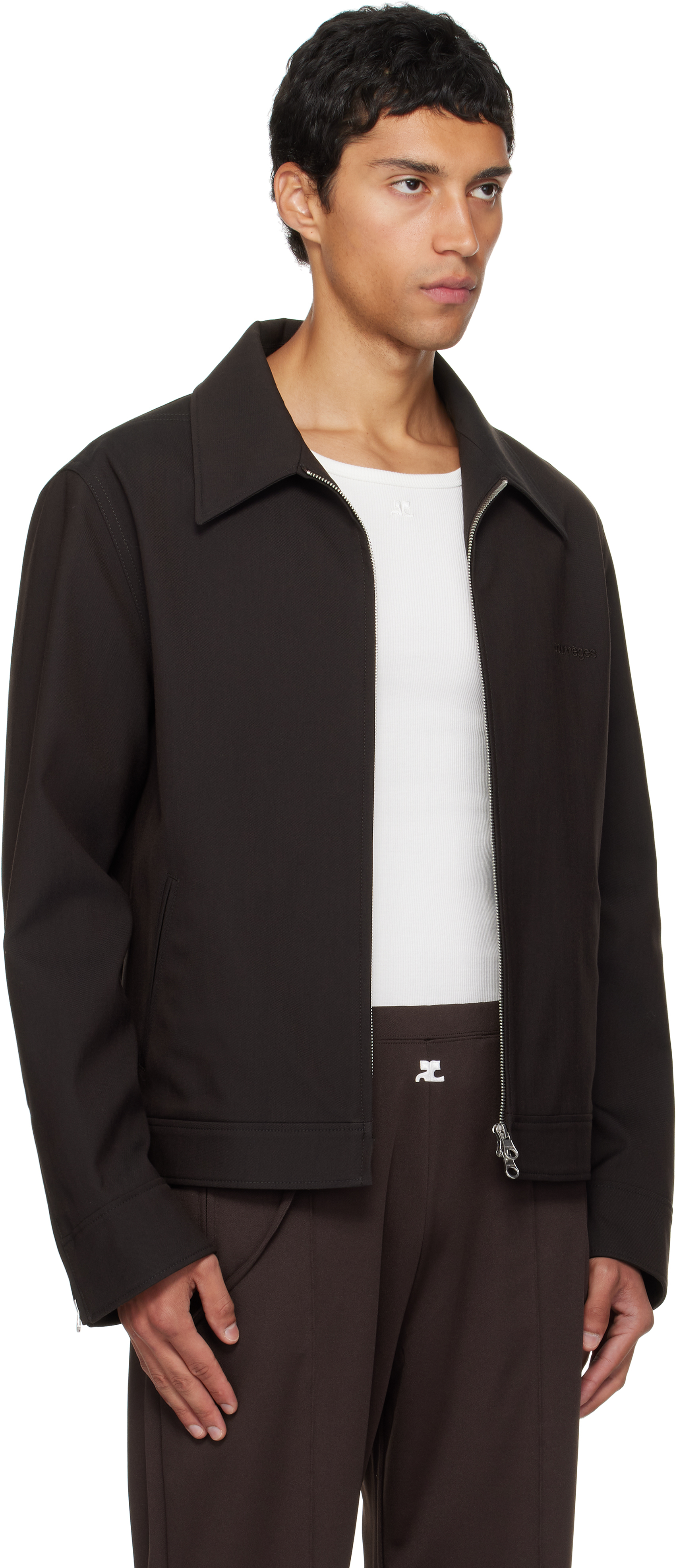 Courrèges Brown Embroidered Zipped Twill Jacket In Black