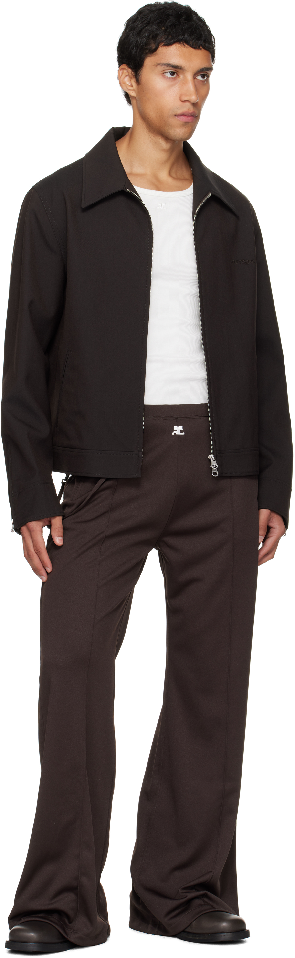 Courrèges Brown Embroidered Zipped Twill Jacket In Black