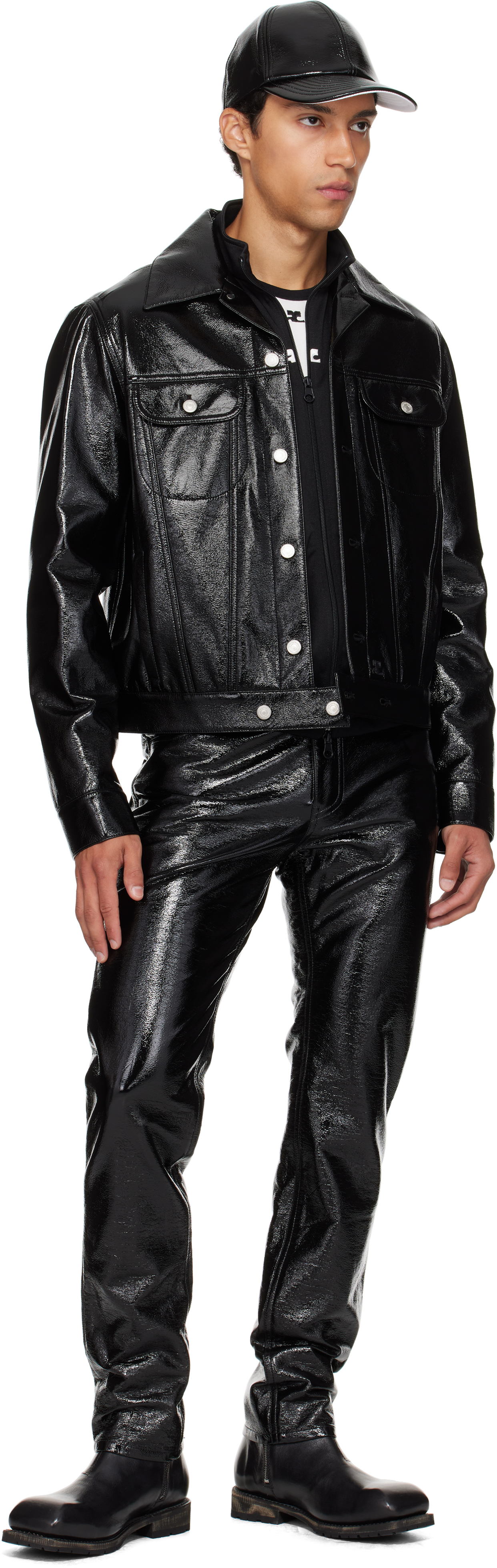 Courrèges Black 5-pocket Vinyl Reedition Trousers In Black