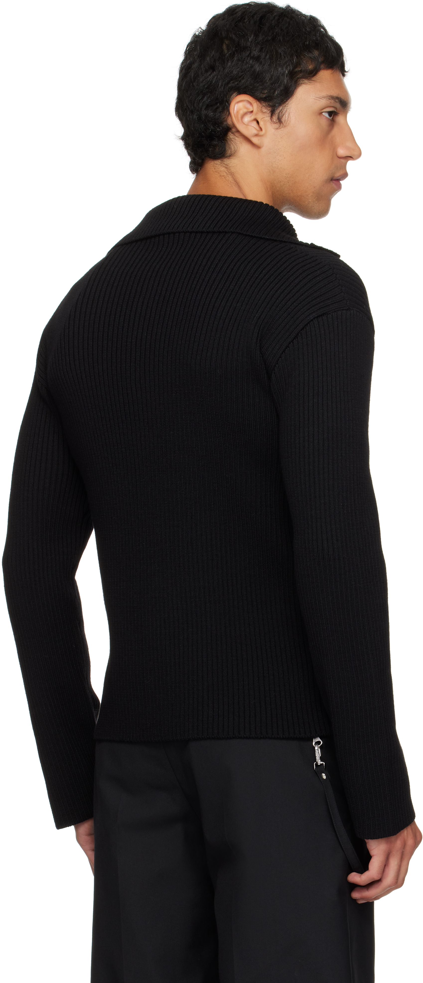 Courrèges Black Ribbed Wool Polo In Black
