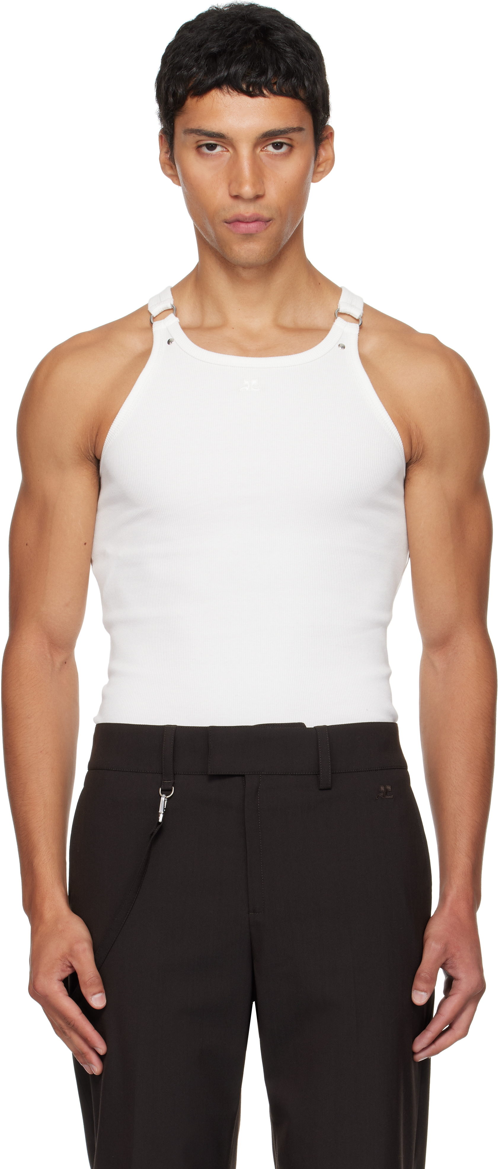 Courrègesのホワイト Buckle 90's リブタンクトップがセール中