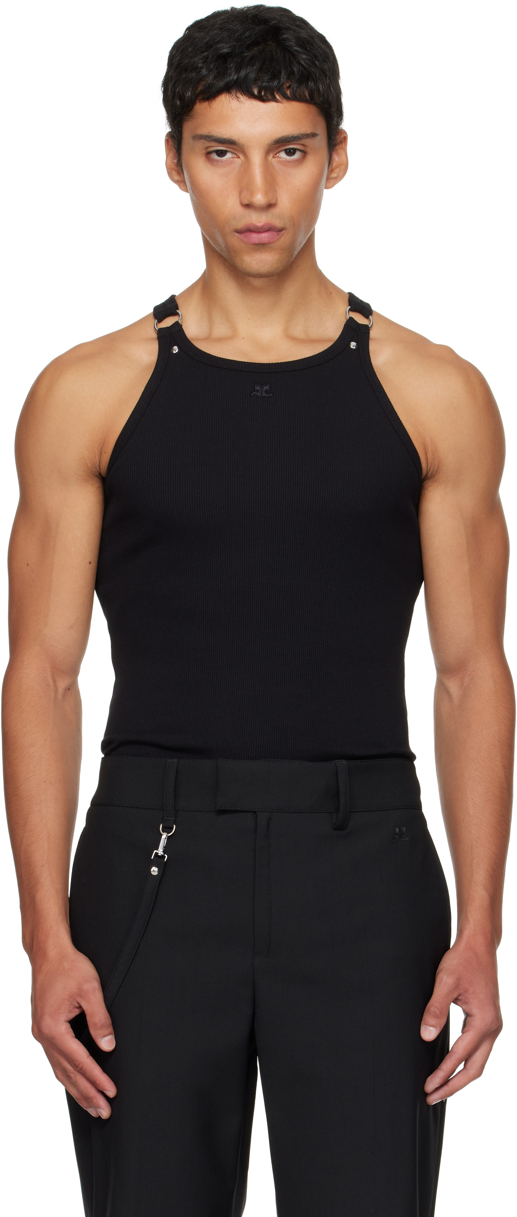 Courrèges: Black Buckle 90's Rib Tank Top | SSENSE