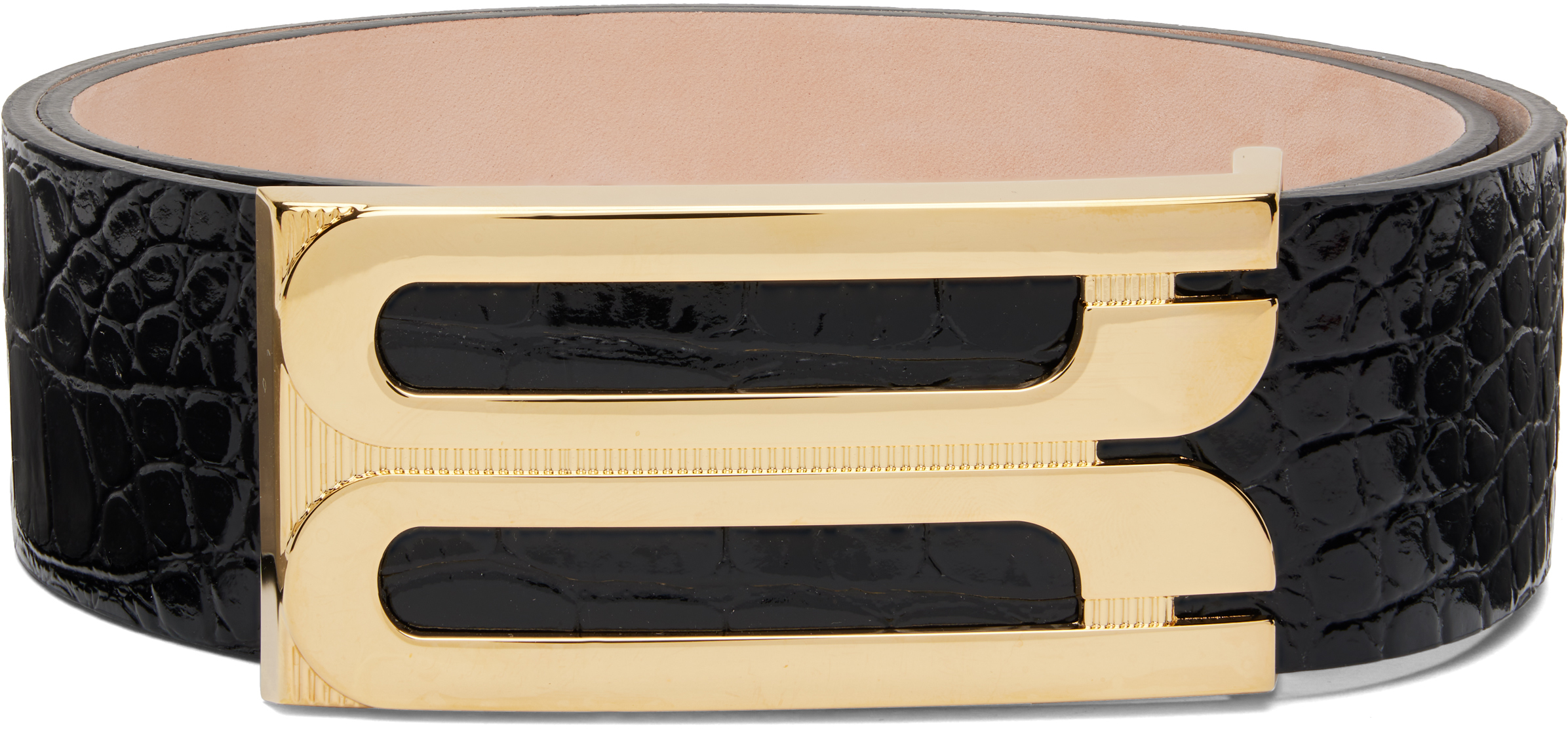 Victoria Beckham: Black Jumbo Frame Croc Embossed Belt | SSENSE