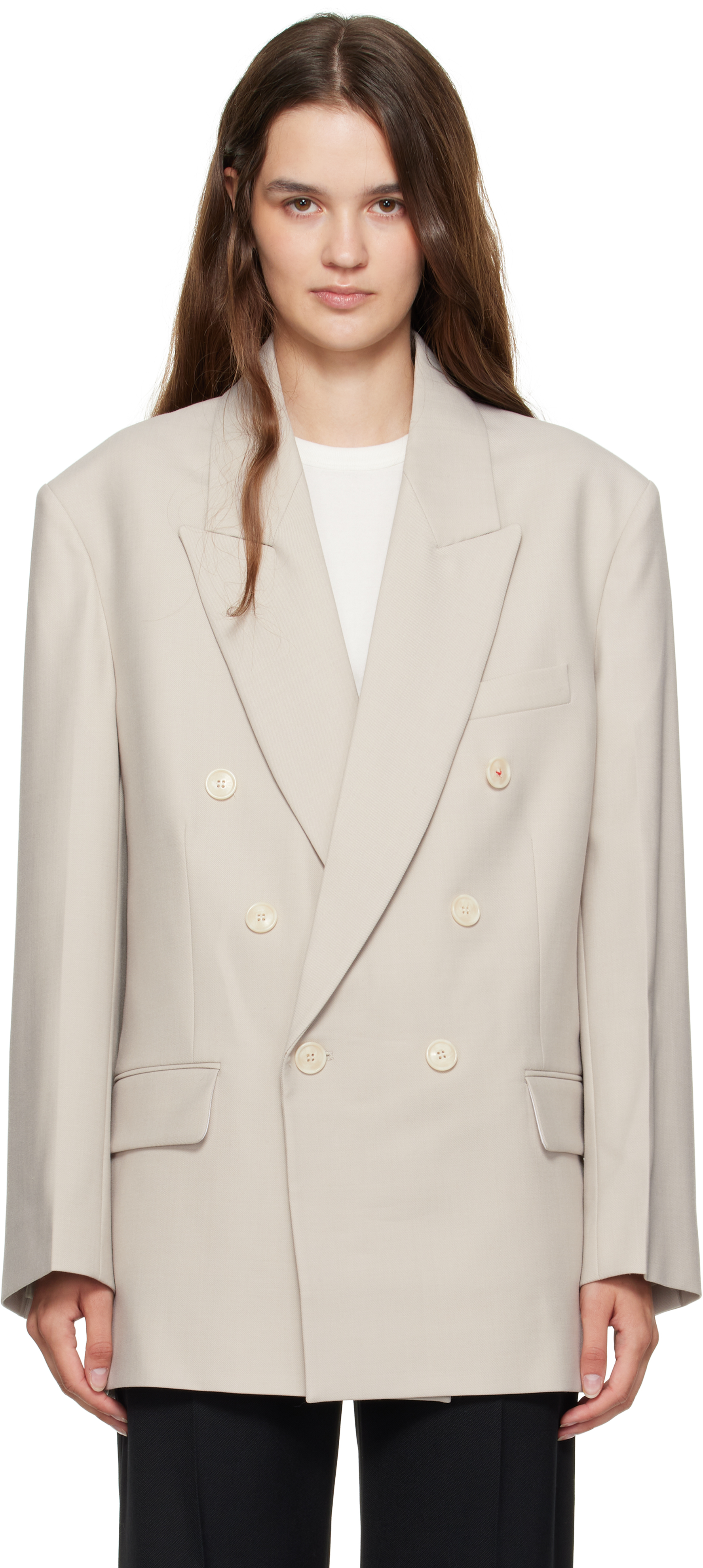 Taupe Relaxed Double Breasted Blazer