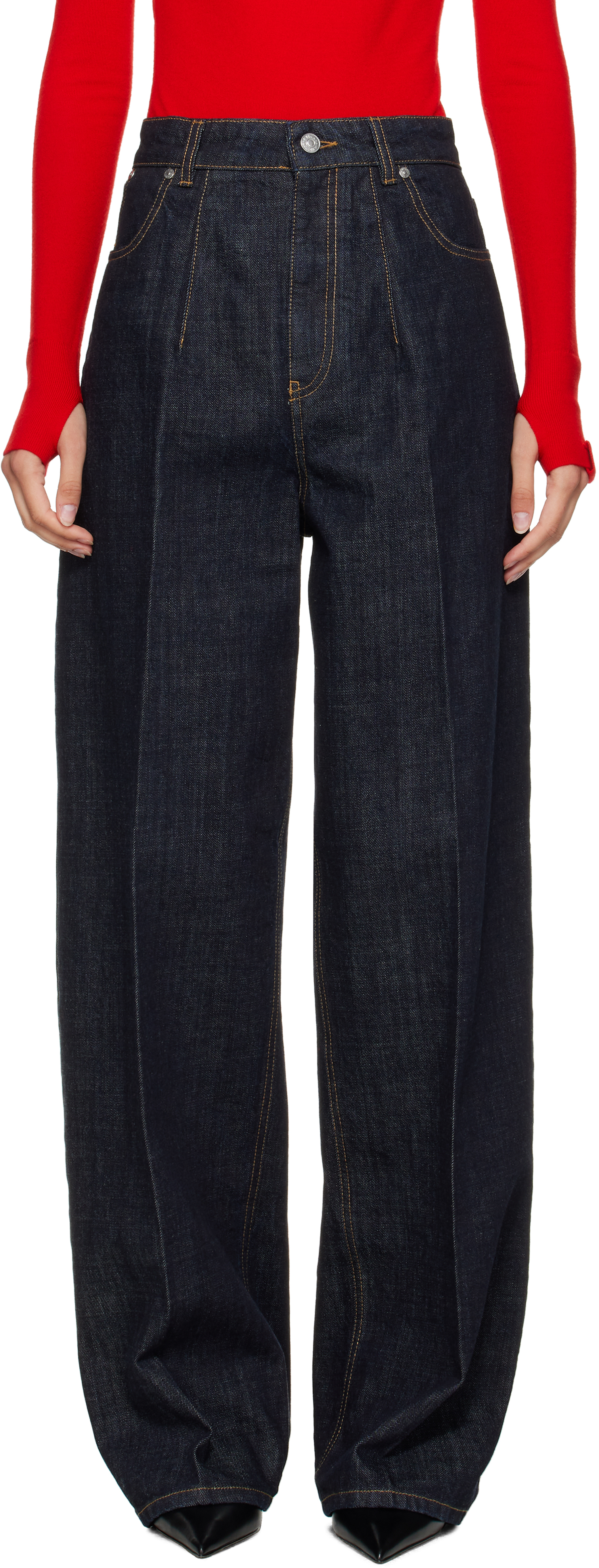 Navy High Waisted Cinched Jeans