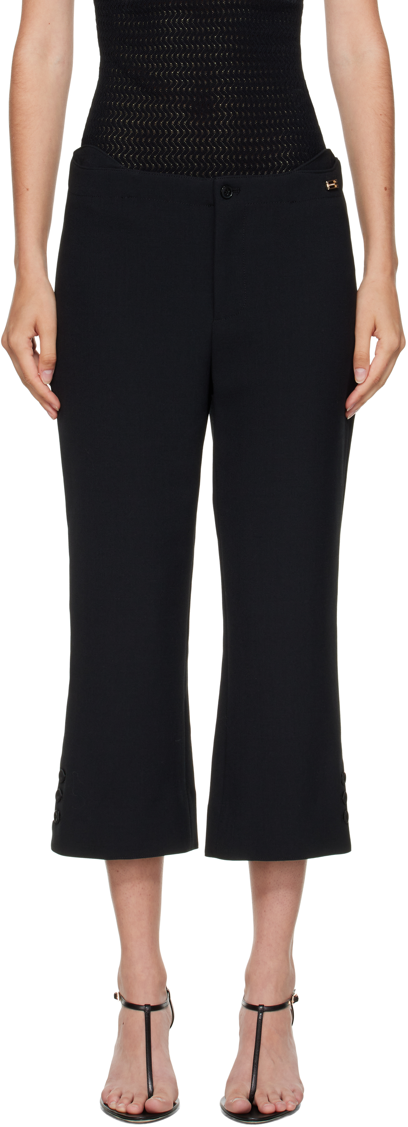 Black Tab Detail Cropped Trousers