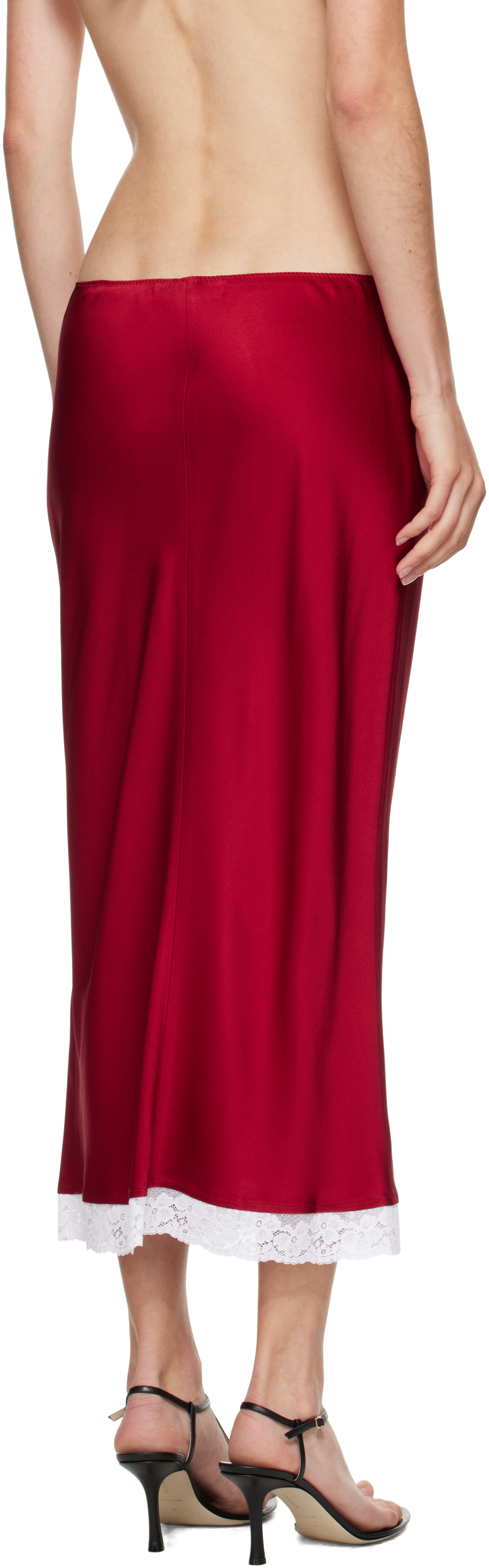 Victoria Beckham Red Lace Trim Slip Midi Skirt In Pink