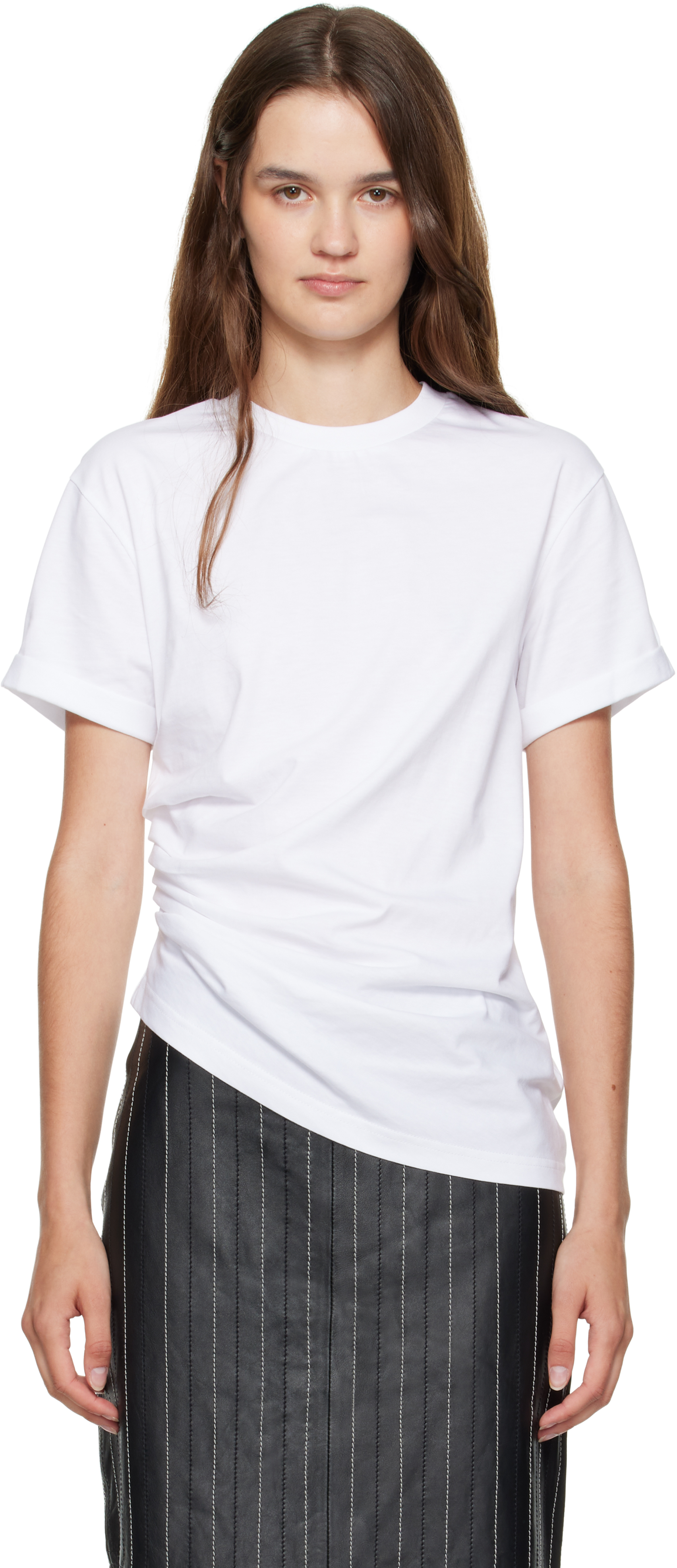 White Gathered Detail T-shirt