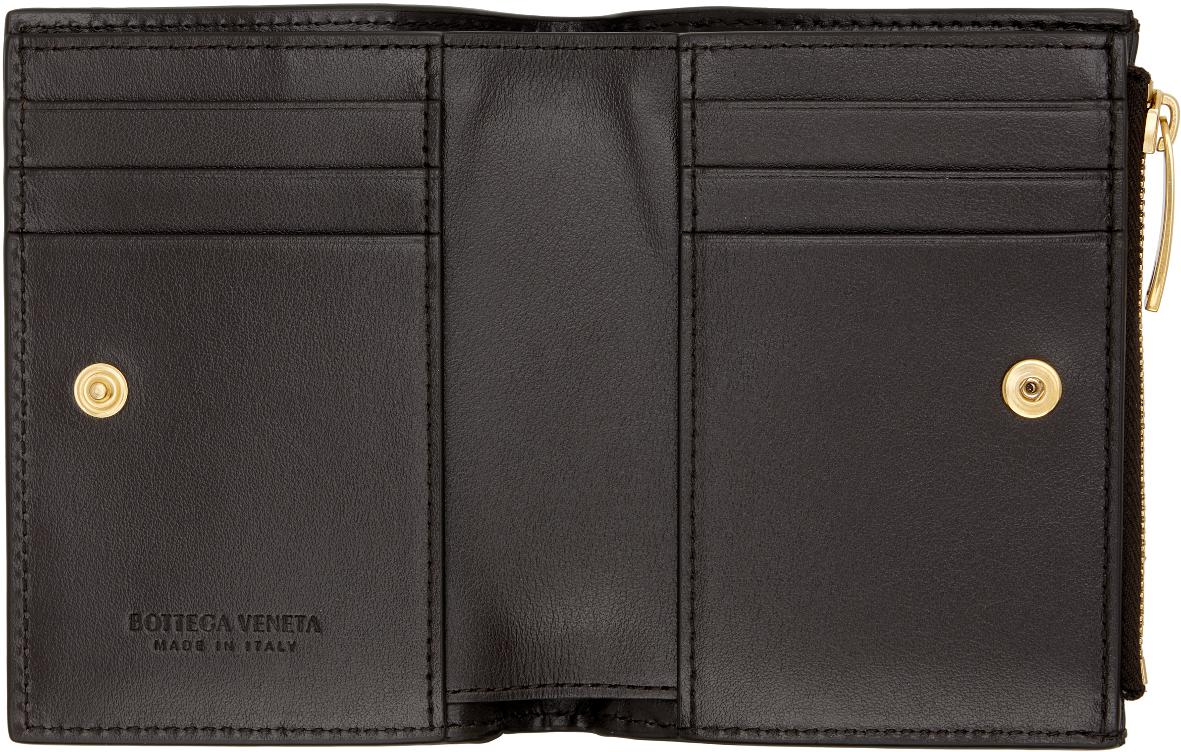 Bottega Veneta Brown Intrecciato Small Bi-fold Wallet In Gold