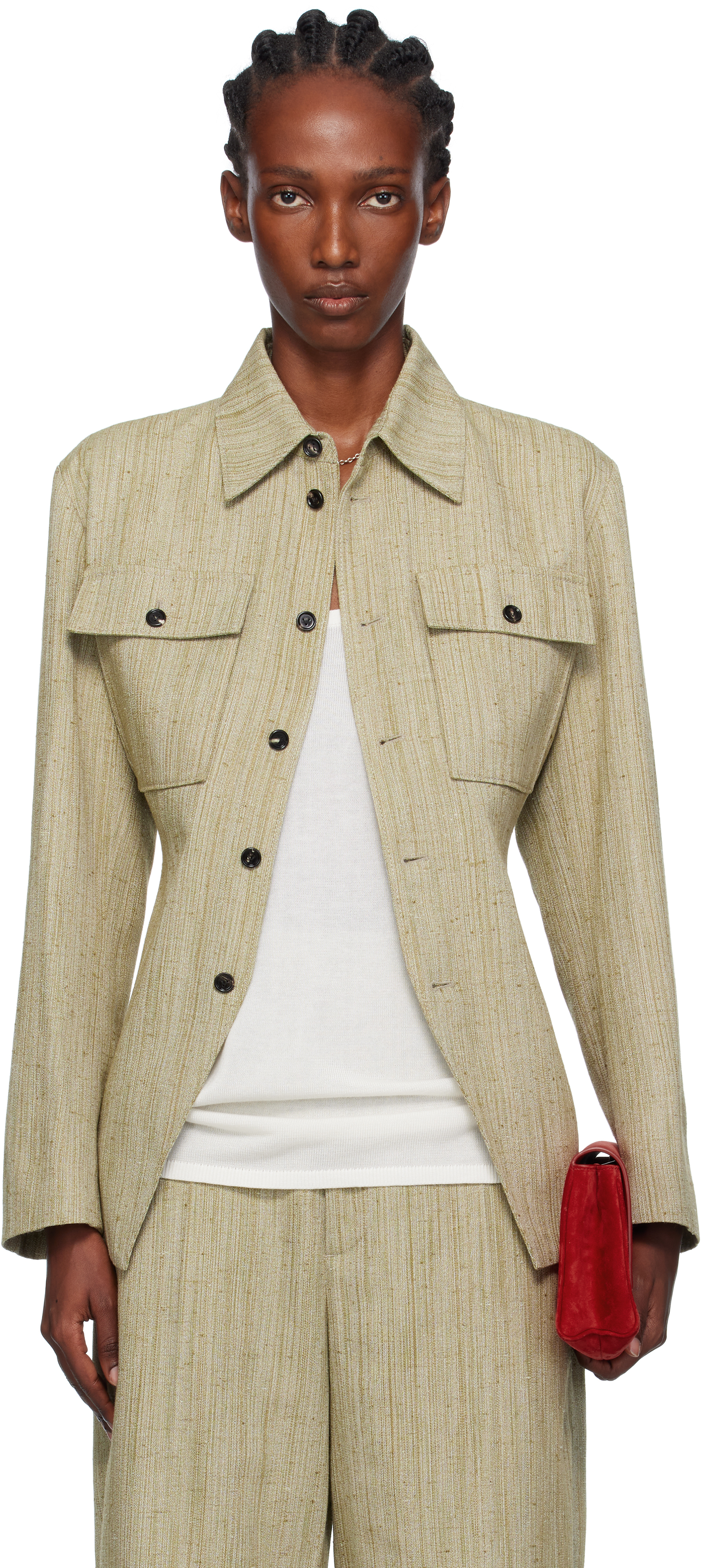 Bottega Veneta Khaki Viscose Silk Shirt Jacket In Nude