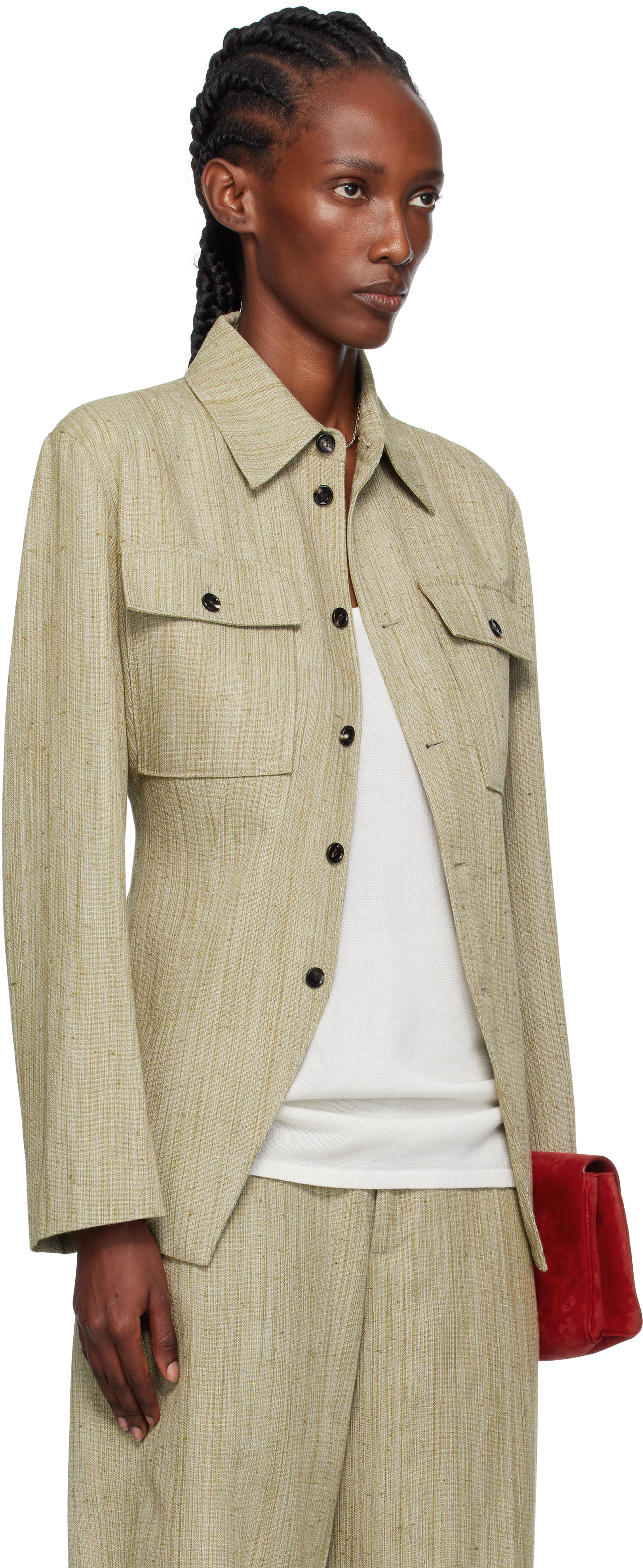 Bottega Veneta Khaki Viscose Silk Shirt Jacket In Nude