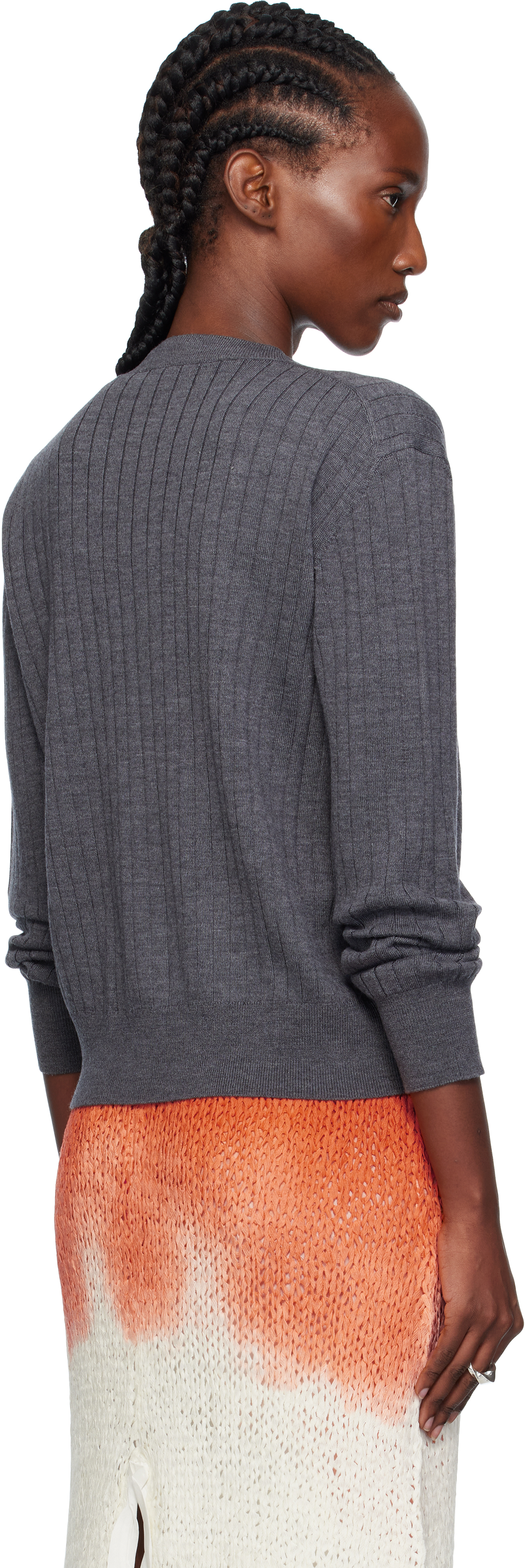 Bottega Veneta Gray Wool Rib Cardigan In Multi