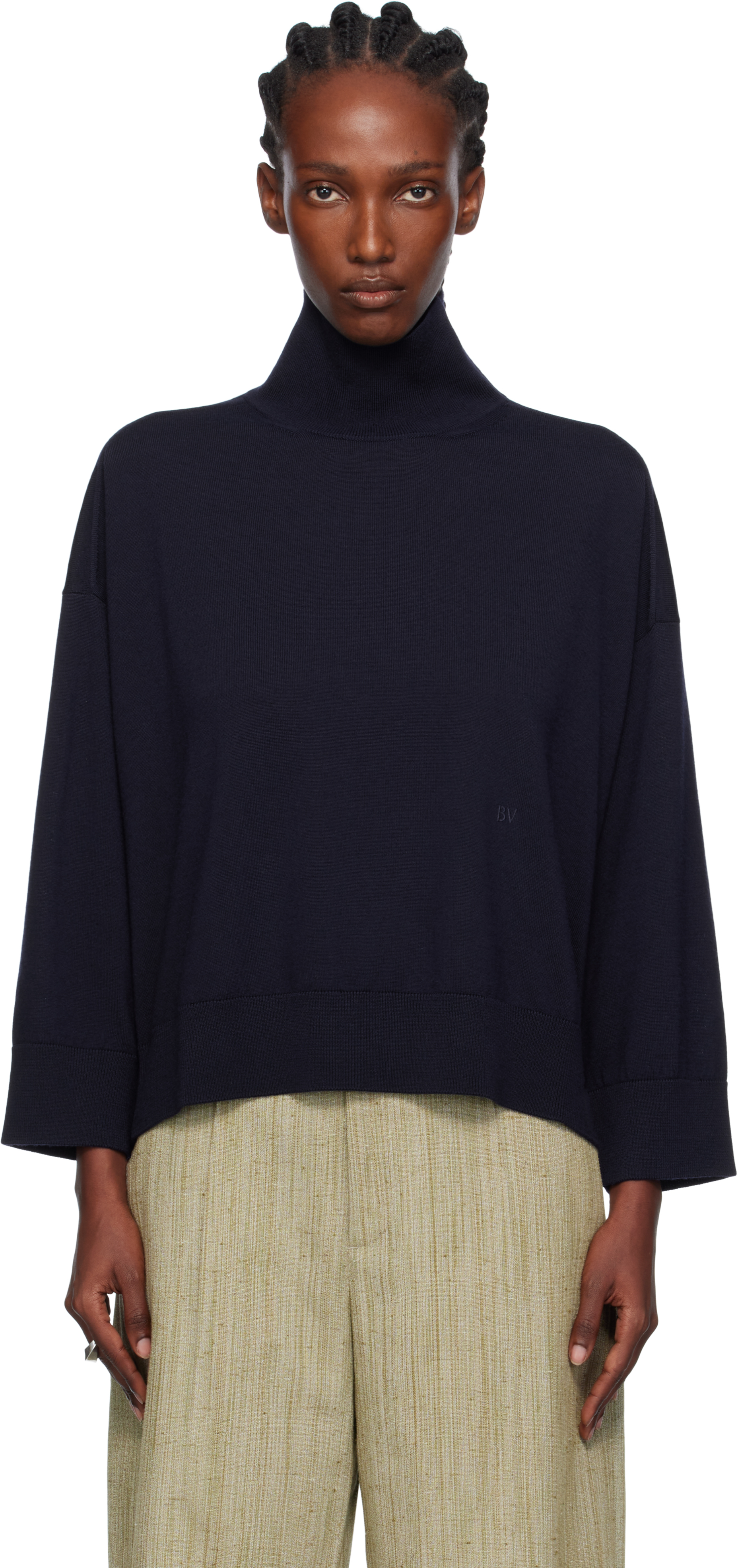 Bottega Veneta Navy Classic Wool Turtleneck In Blue