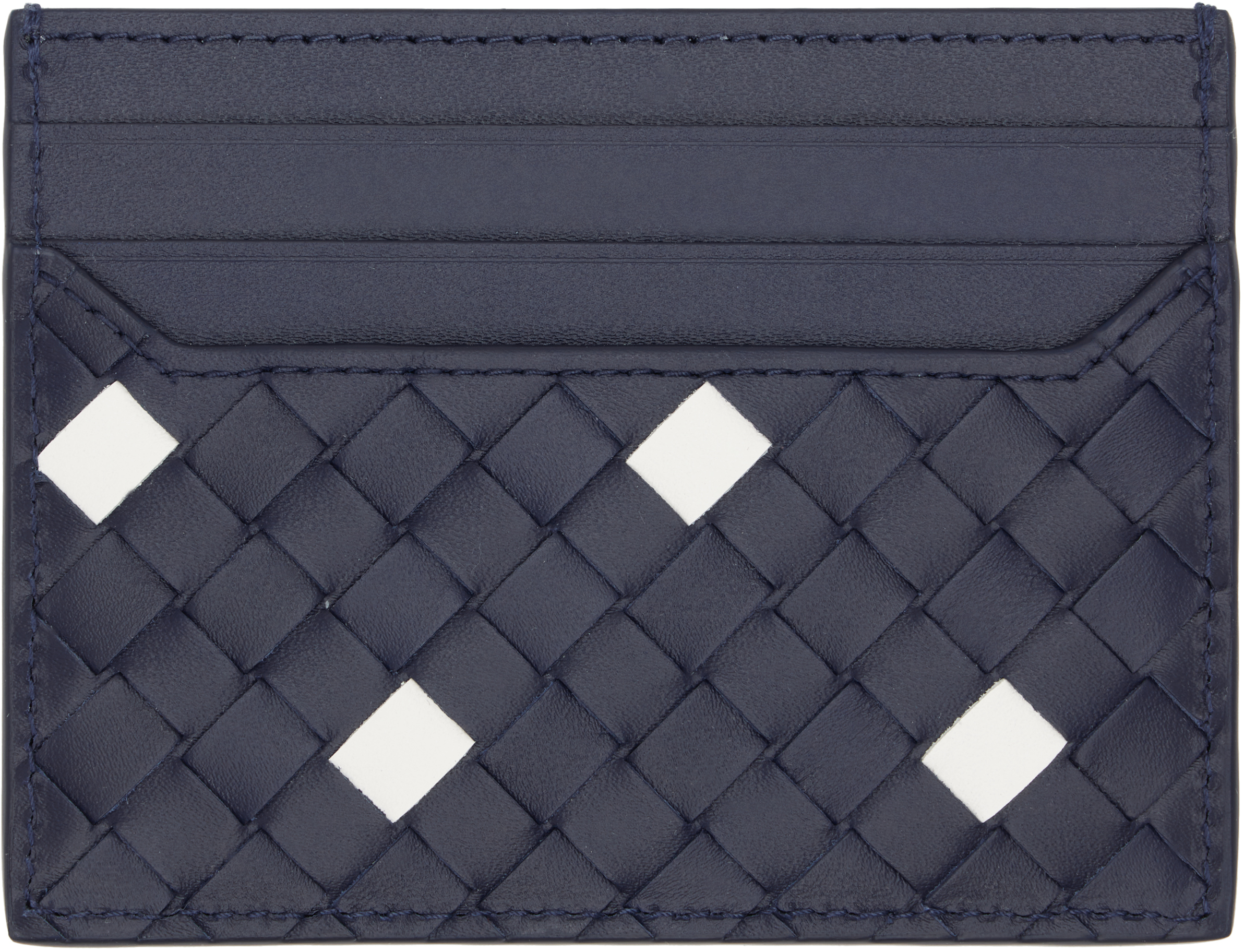 Bottega Veneta Navy & White Intrecciato Piccolo Card Holder