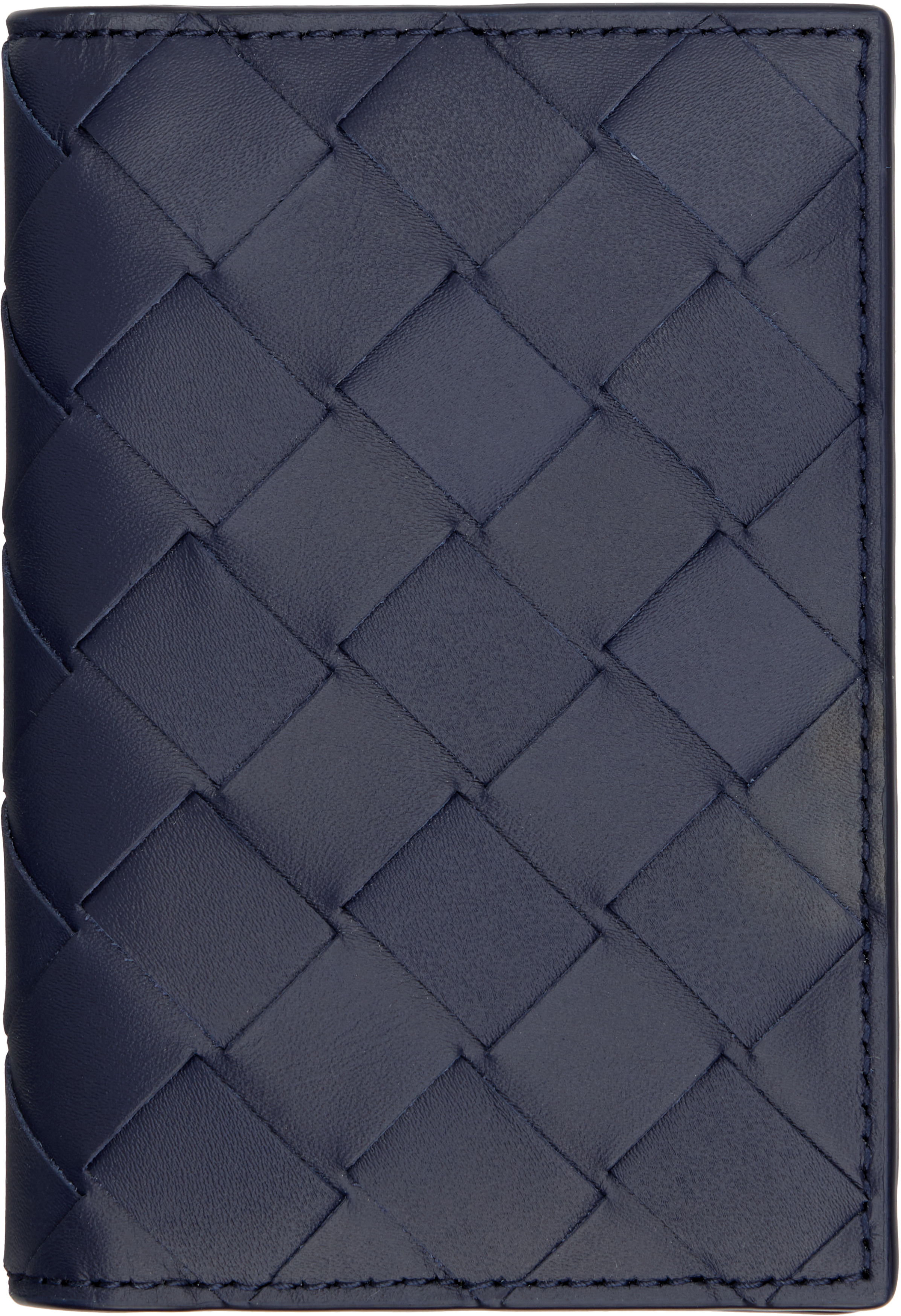 Bottega Veneta Navy Intrecciato Flap Card Holder