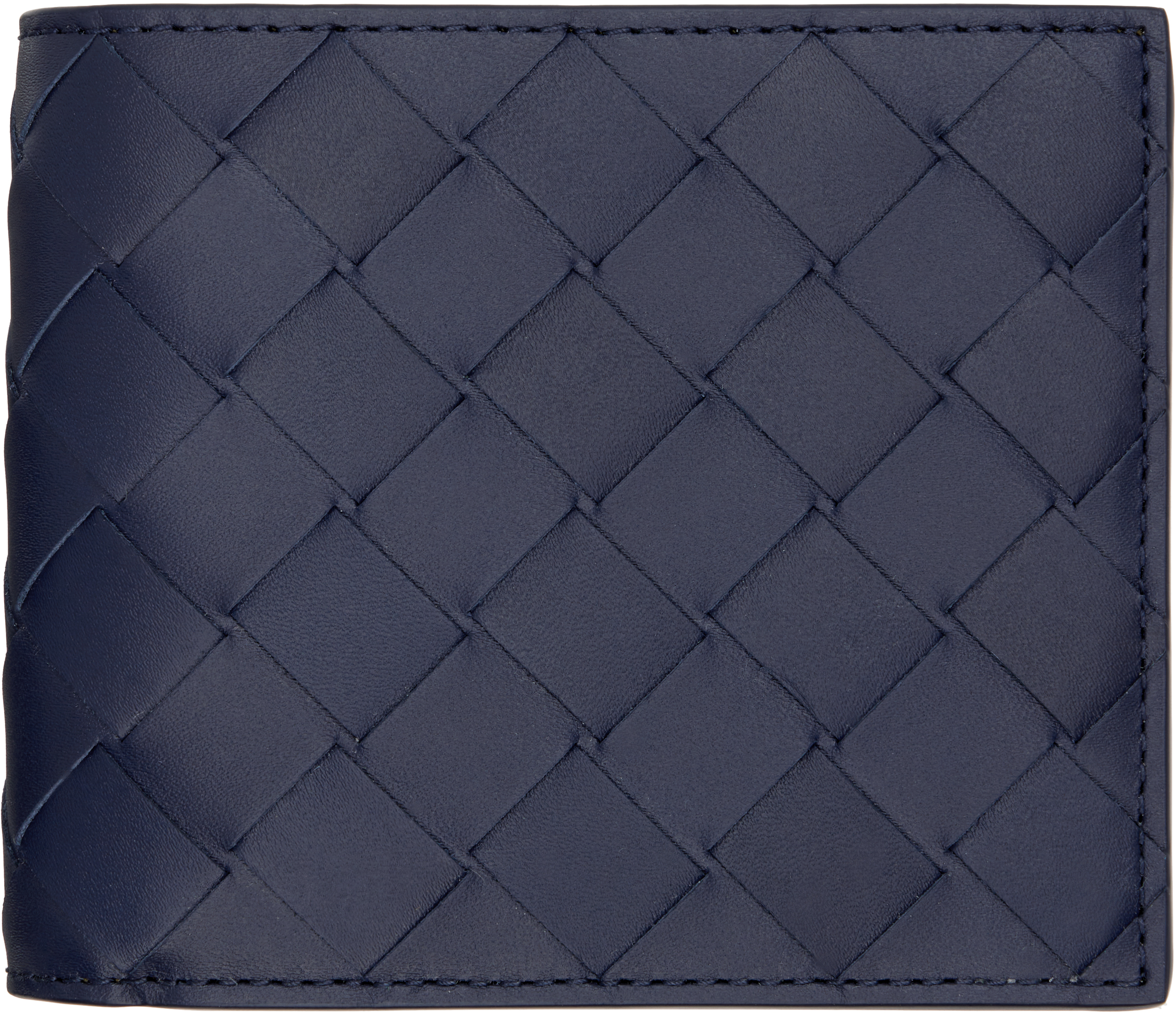 Bottega Veneta Navy Intrecciato Bi-fold Wallet