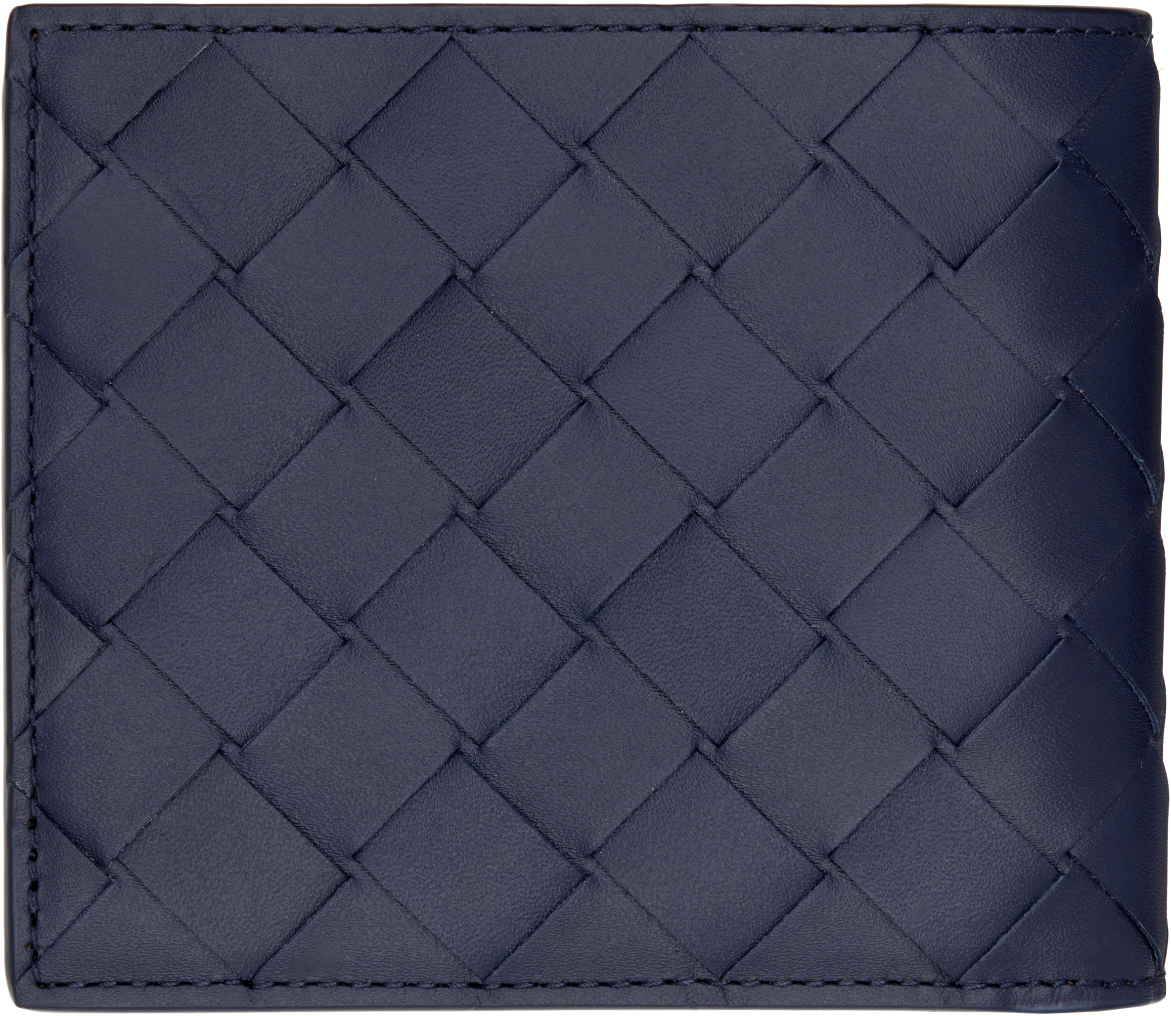 Bottega Veneta Navy Intrecciato Bi-fold Wallet
