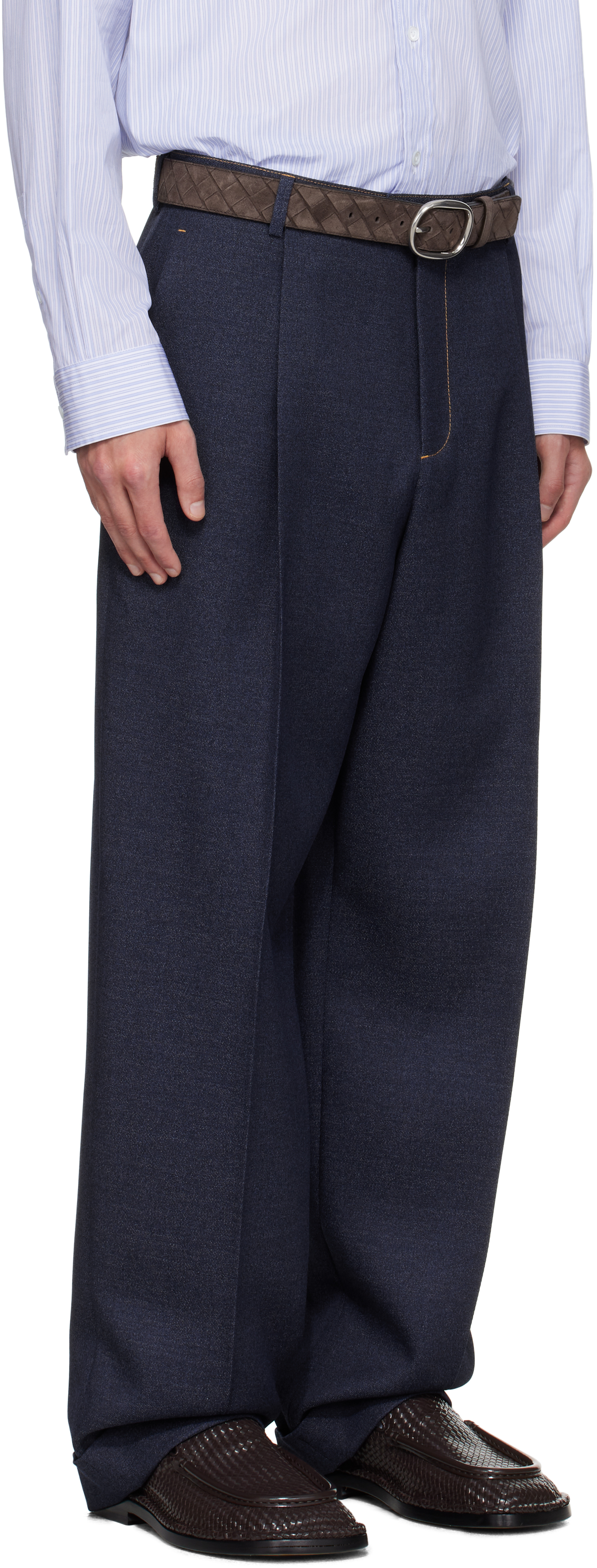 Bottega Veneta Navy Wool Drill Trousers In Blue