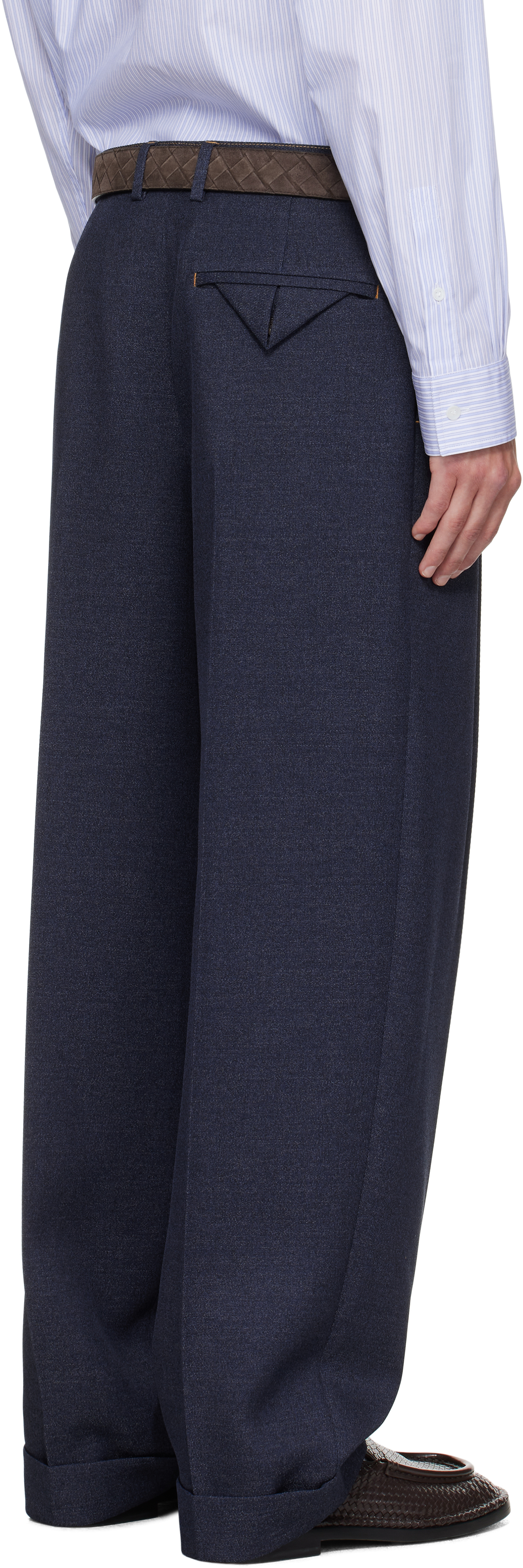 Bottega Veneta Navy Wool Drill Trousers In Blue