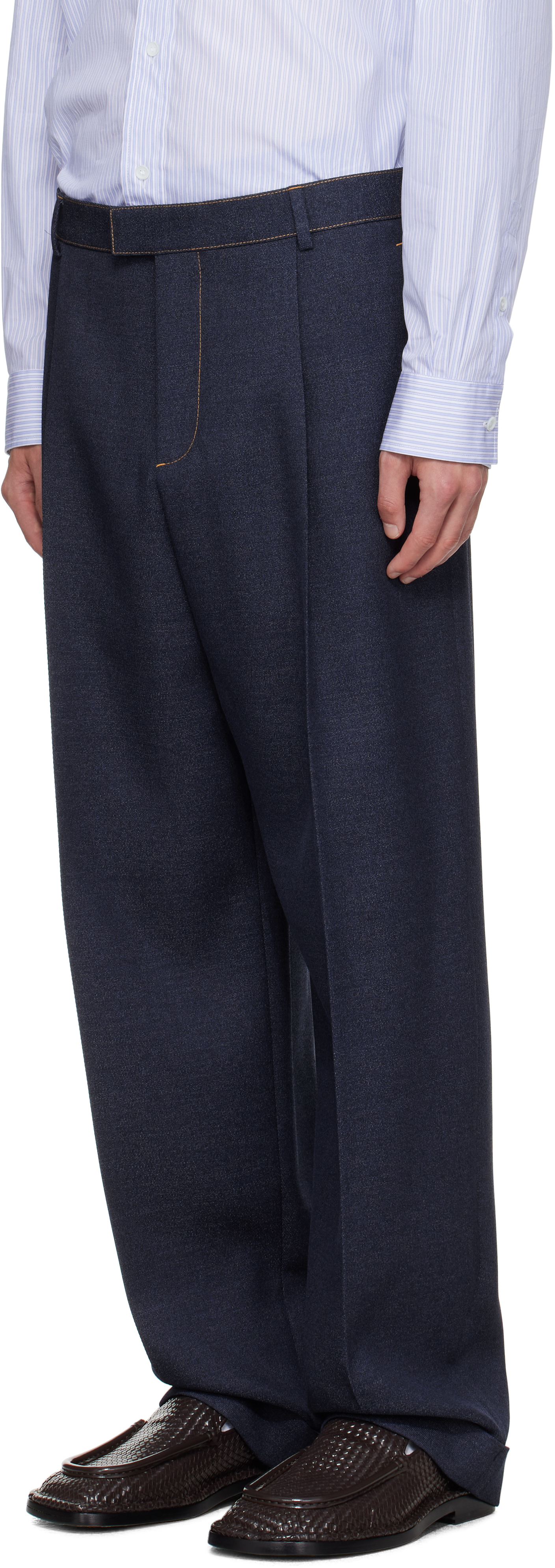 Bottega Veneta Navy Wool Drill Trousers In Blue