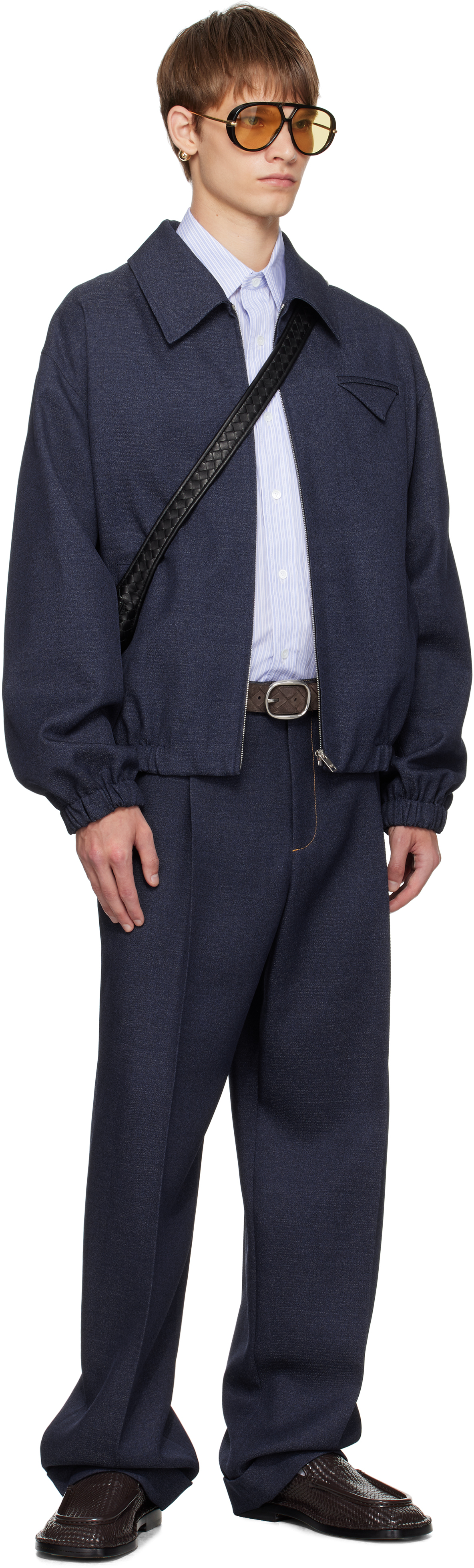 Bottega Veneta Navy Wool Drill Trousers In Blue