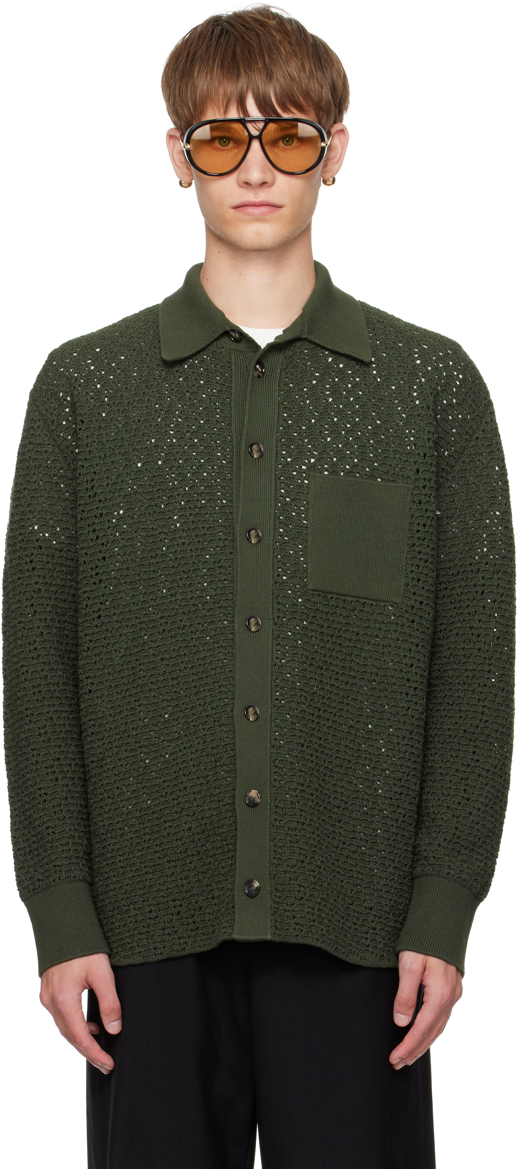 Bottega Veneta Cotton Crochet Knit Shirt In Green