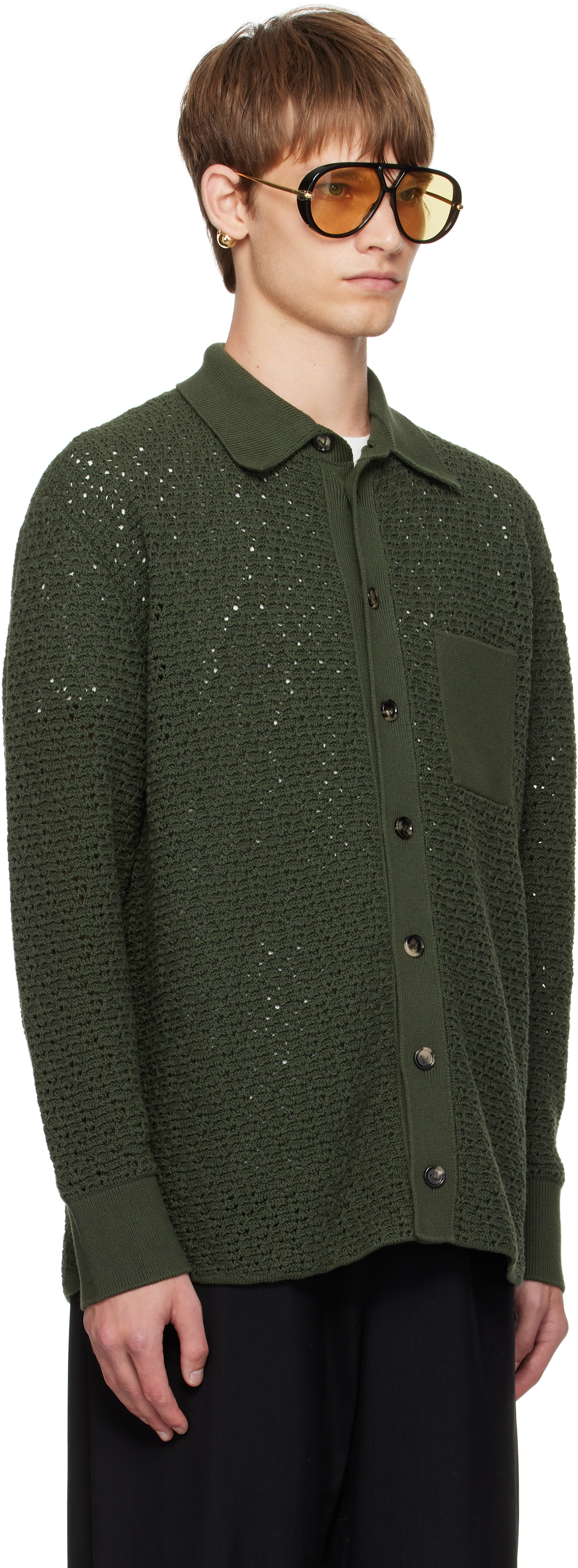Bottega Veneta Cotton Crochet Knit Shirt In Green