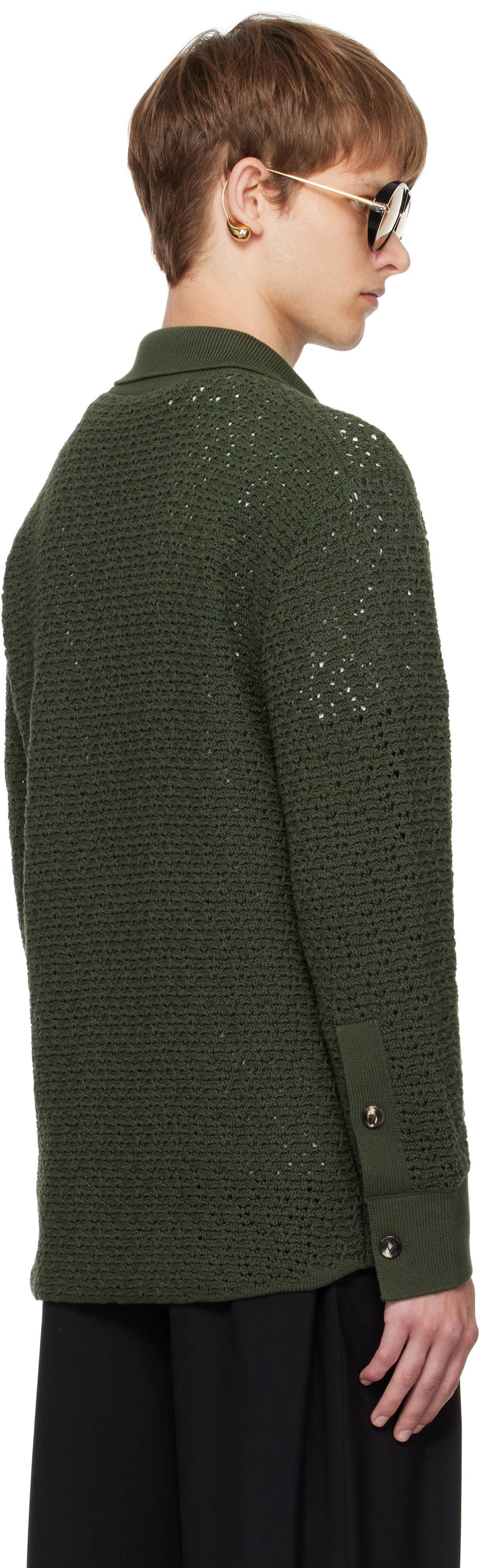 Bottega Veneta Cotton Crochet Knit Shirt In Green