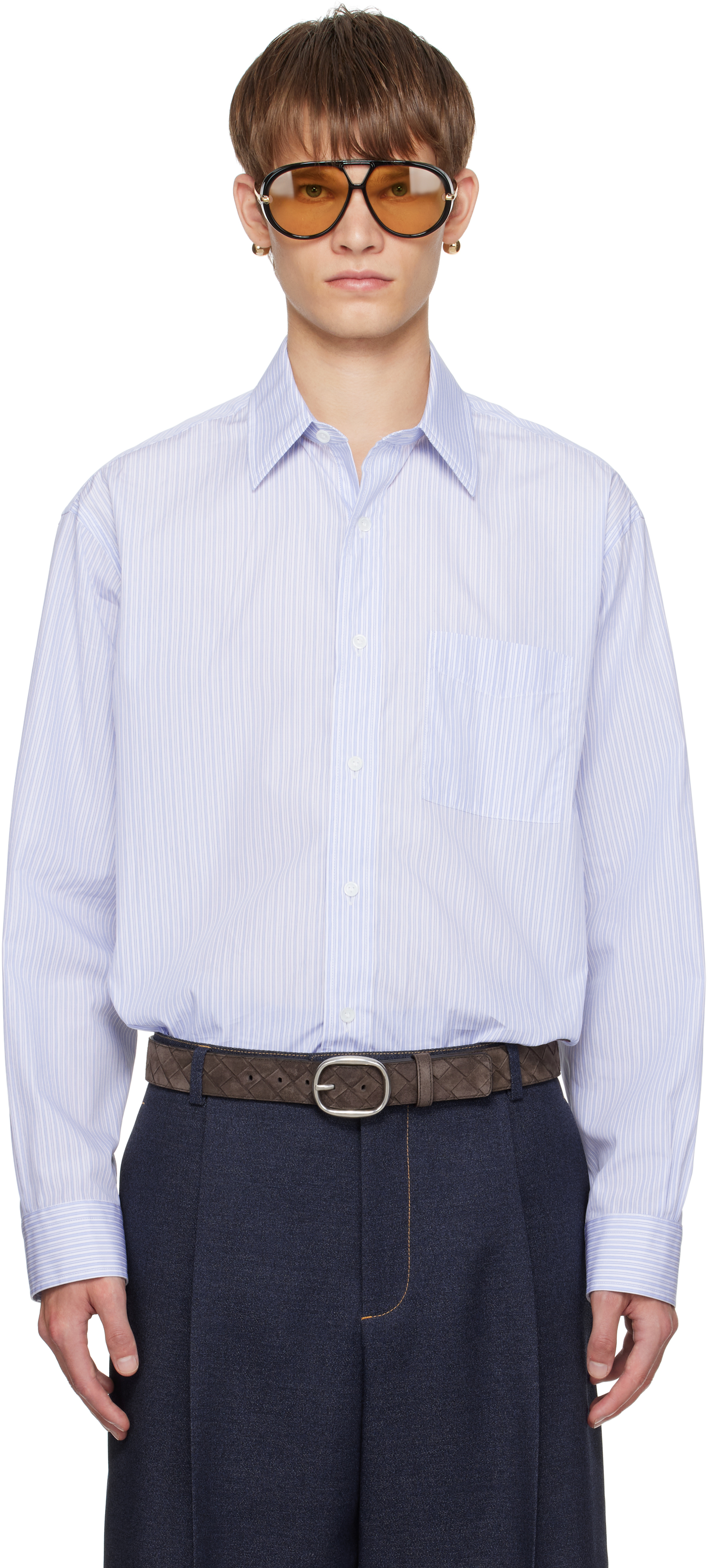 Bottega Veneta 23ss ダブルレイヤードシャツ ストライプ　黒 Bottega Veneta 23ss ダブルレイヤードシャツ ストライプ 黒