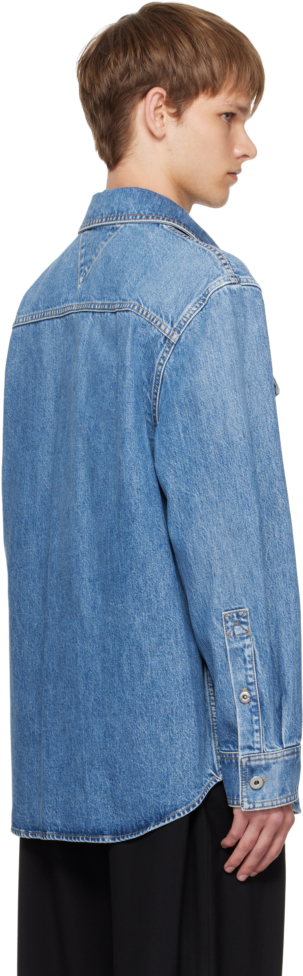 Bottega Veneta Denim Shirt With Flap Pockets And Contrasting Stitching In Blue