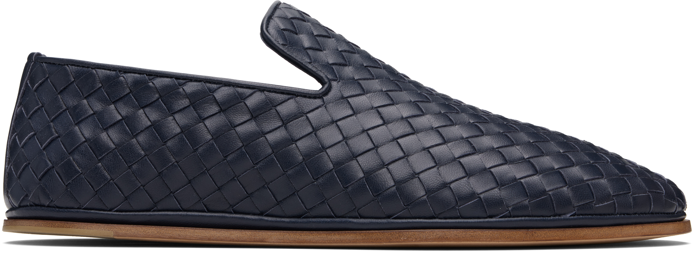 Bottega Veneta Leather Intrecciato Sunday Slippers In Blue