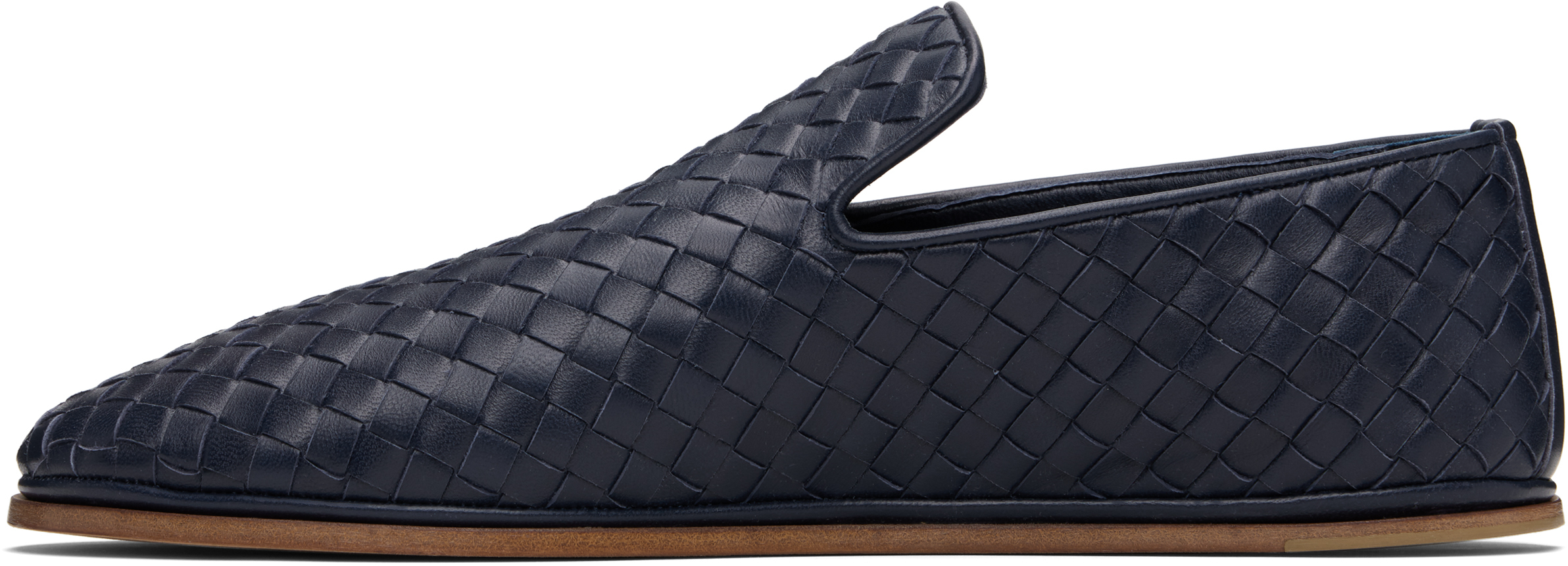Bottega Veneta Leather Intrecciato Sunday Slippers In Blue