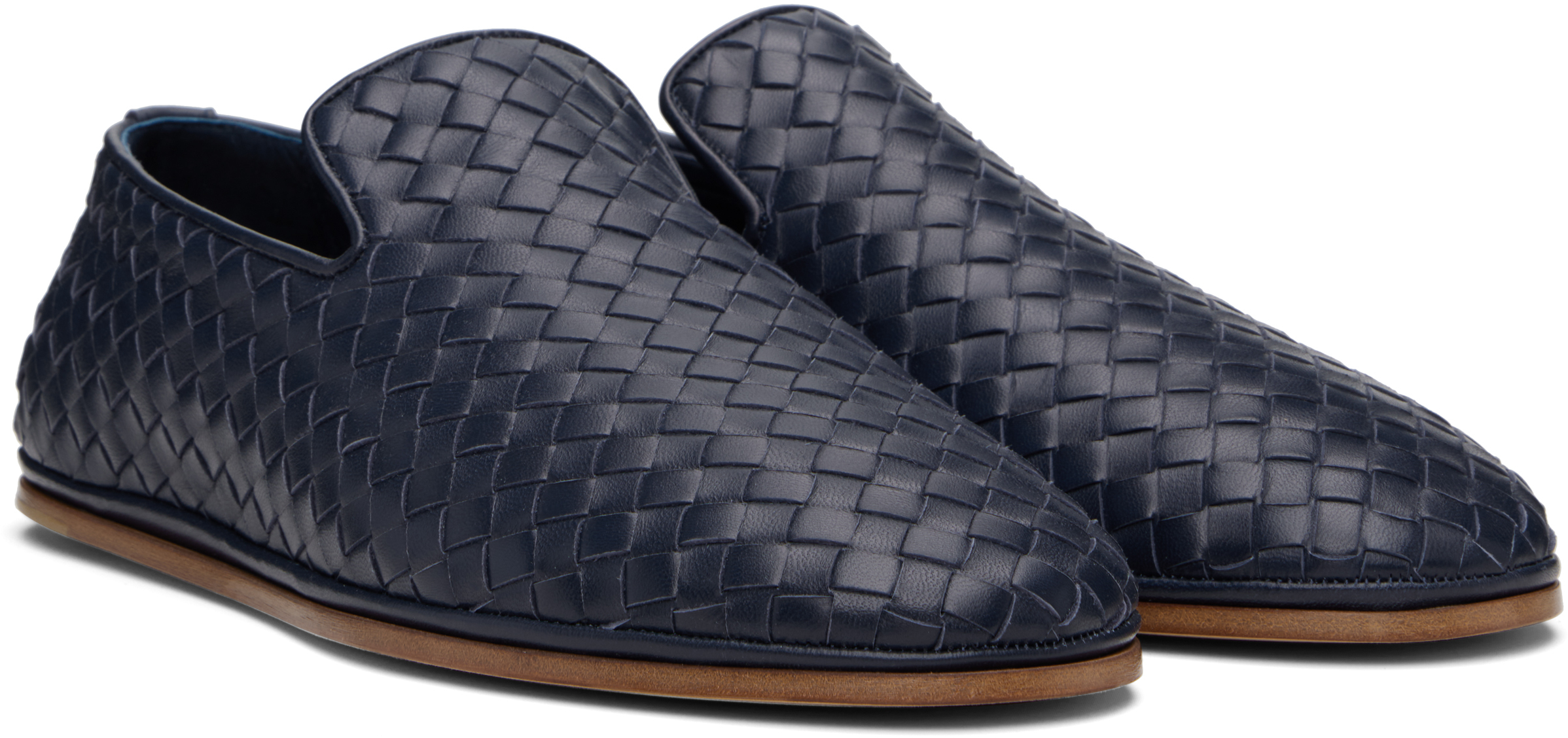 Bottega Veneta Leather Intrecciato Sunday Slippers In Blue