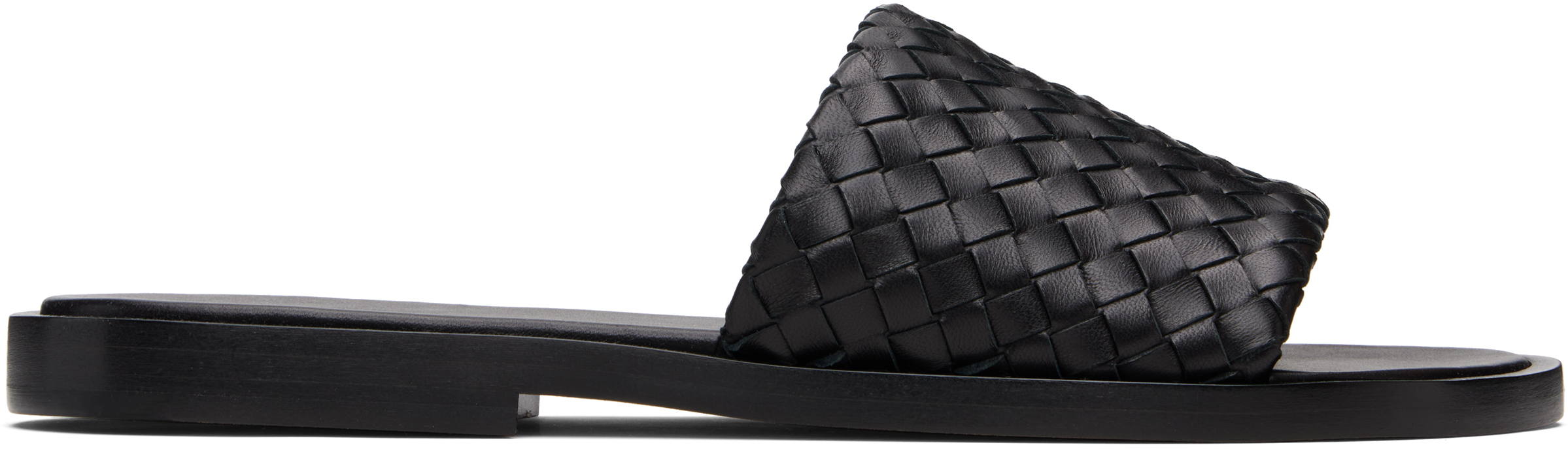 Bottega Veneta Nappa Leather Slippers Strap Woven In Black
