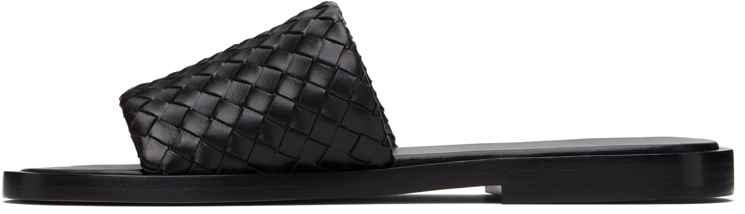 Bottega Veneta Nappa Leather Slippers Strap Woven In Black