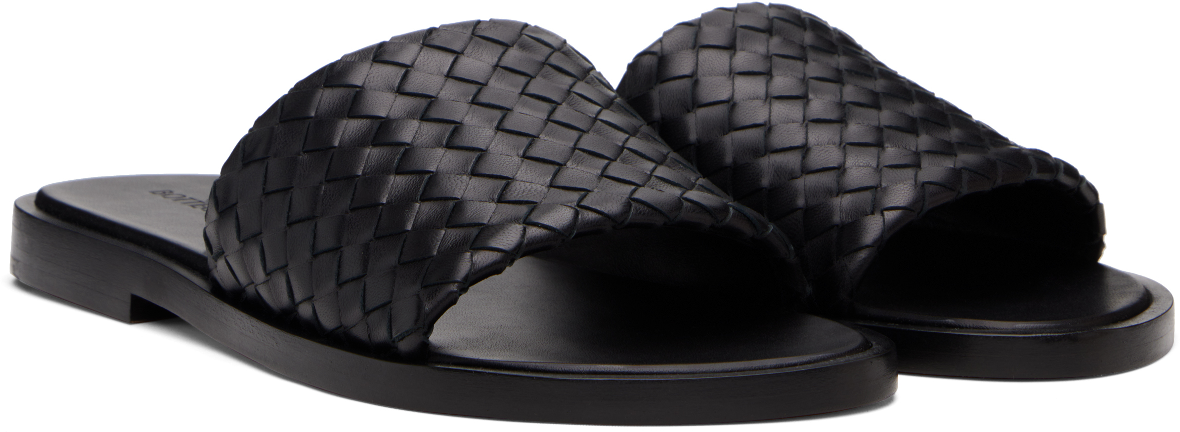 Bottega Veneta Nappa Leather Slippers Strap Woven In Black