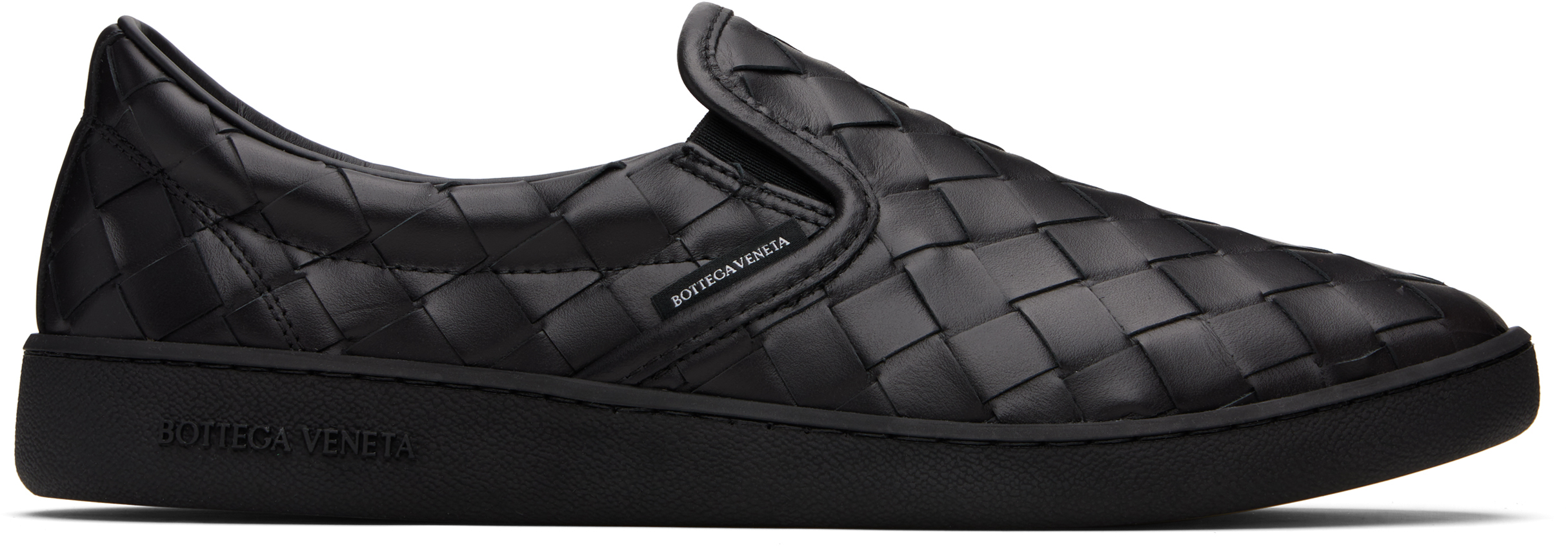 Bottega Veneta Leather Slip-on Sneakers With Intrecciato Motif In Black