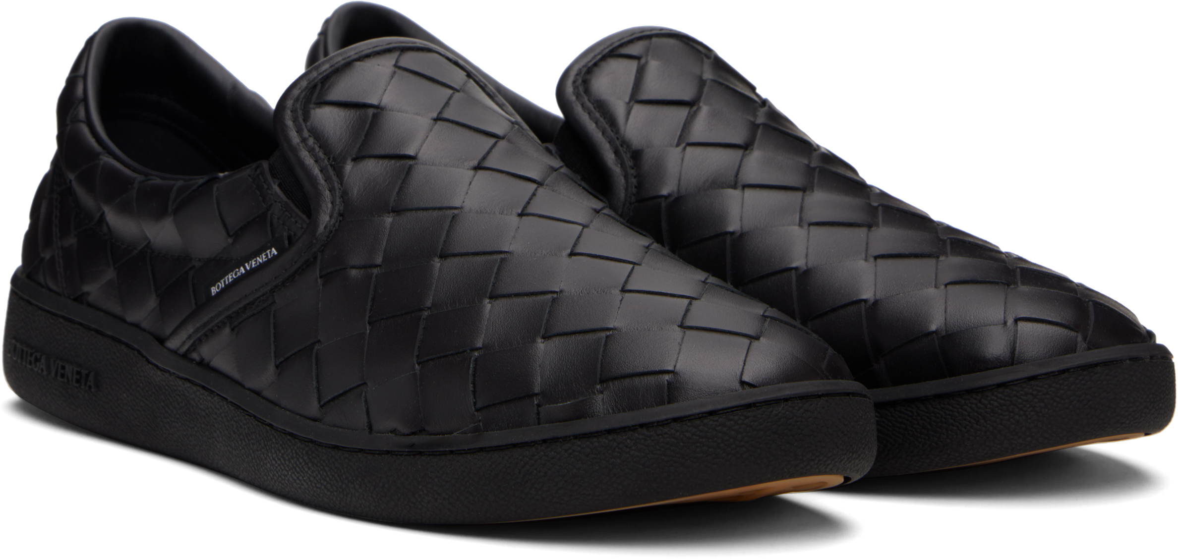 Bottega Veneta Leather Slip-on Sneakers With Intrecciato Motif In Black