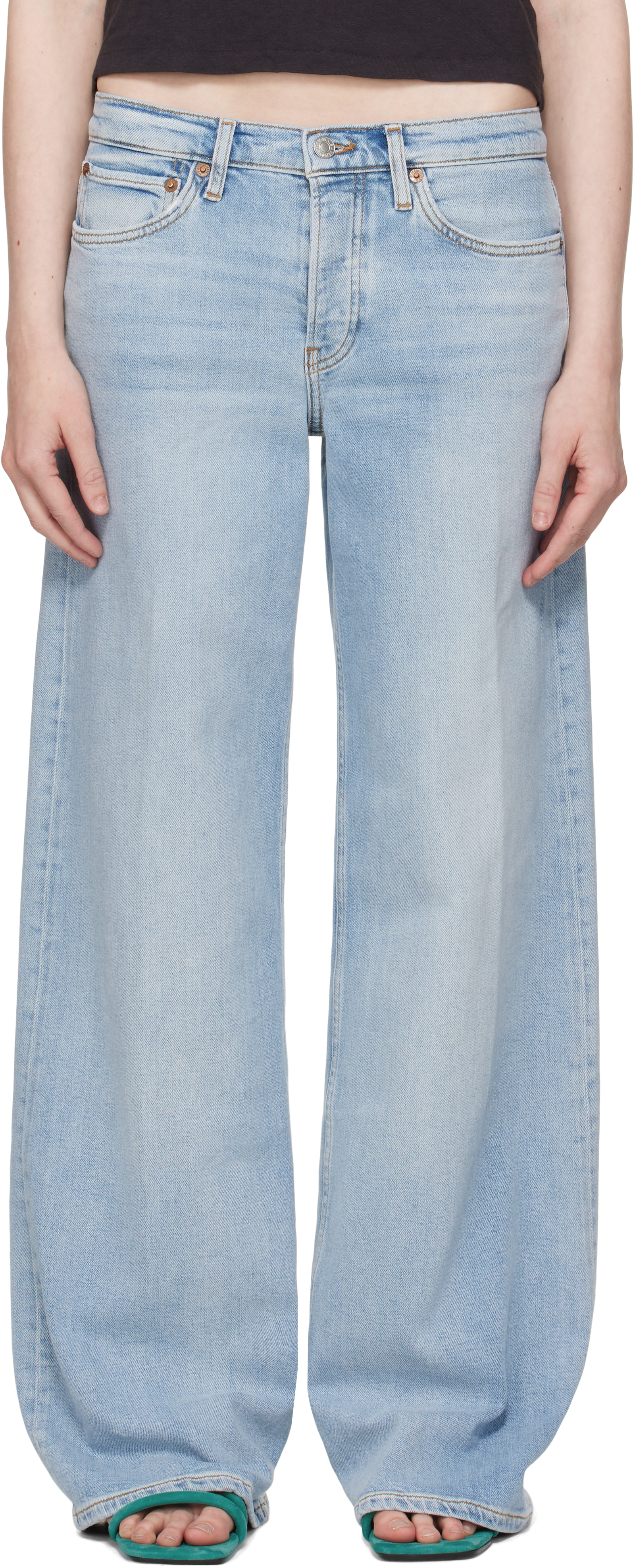 Blue Comfort Mid Rise Wide Leg Jeans