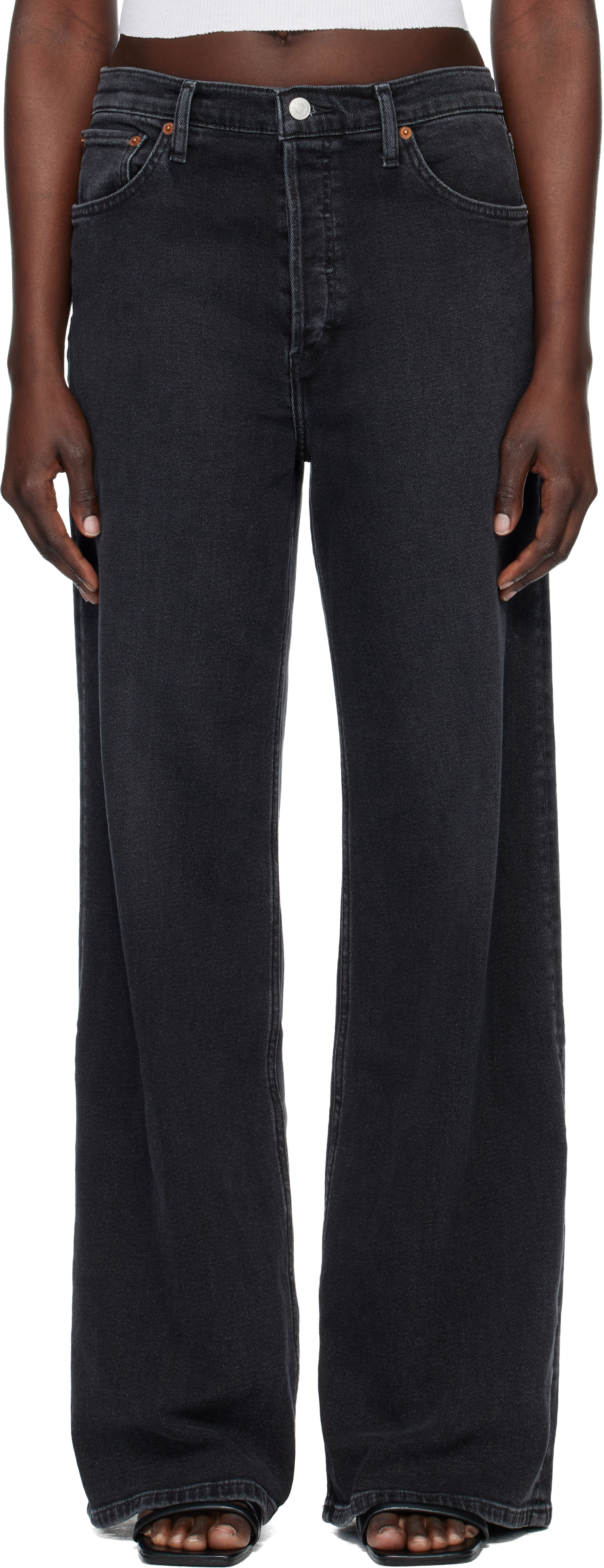 Re/done Black Comfort Stretch High Rise Wide Leg Jeans In Black