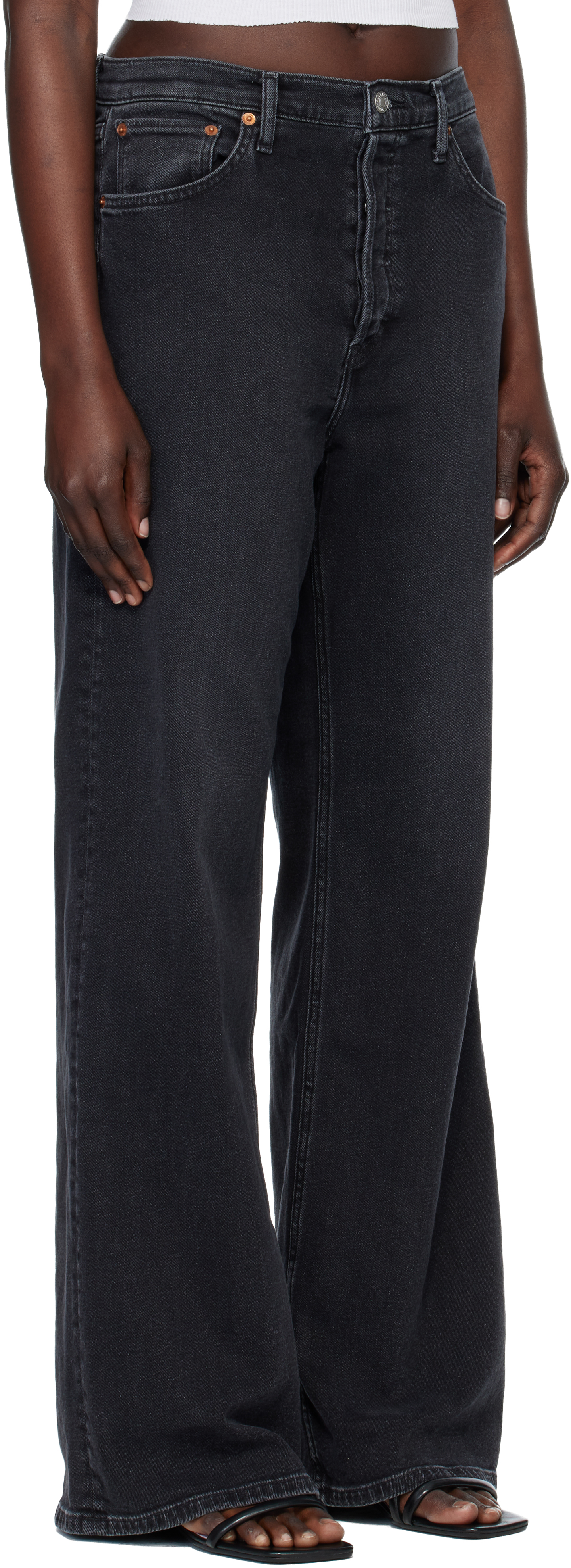 Re/done Black Comfort Stretch High Rise Wide Leg Jeans In Black