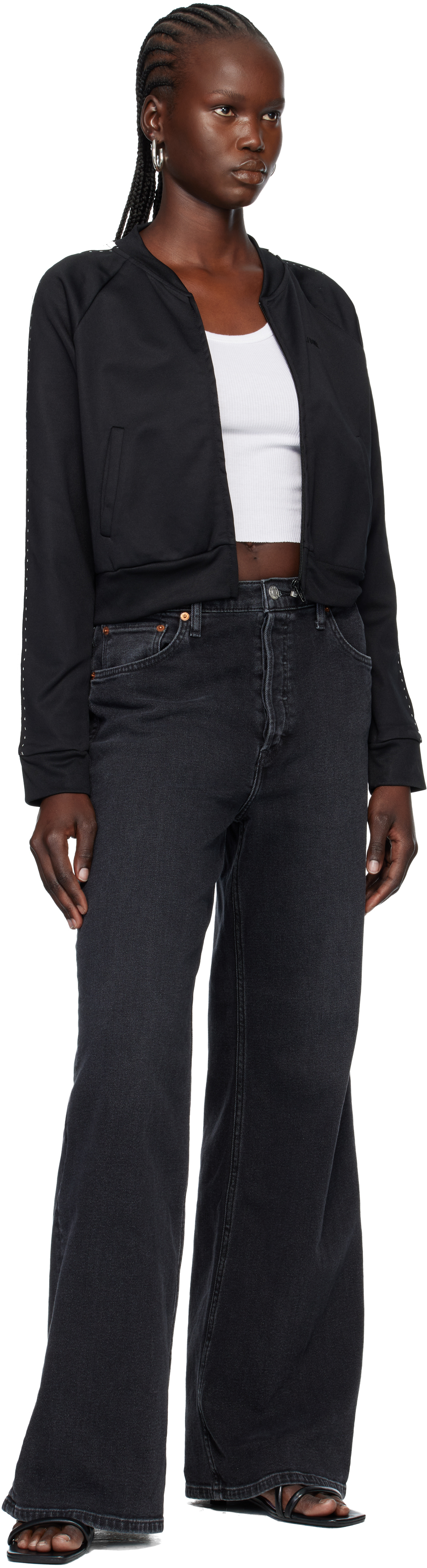 Re/done Black Comfort Stretch High Rise Wide Leg Jeans In Black