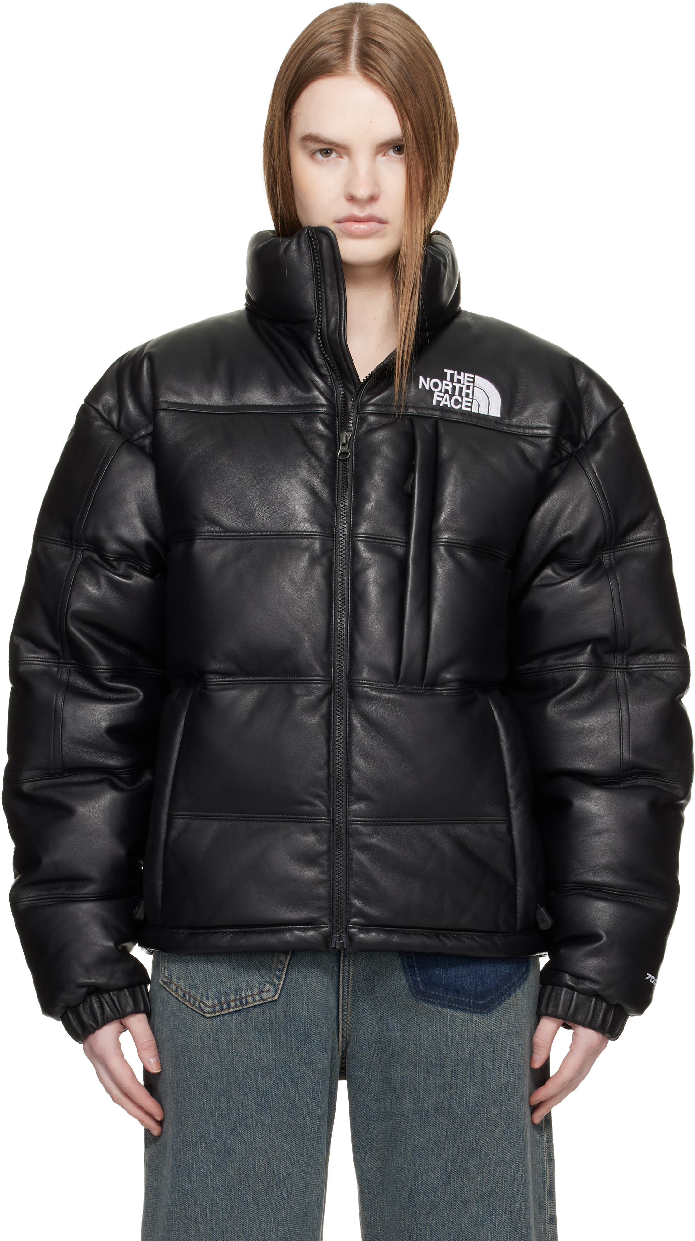 The North Face: Black 'Leather Pack' Summit Series Down Jacket