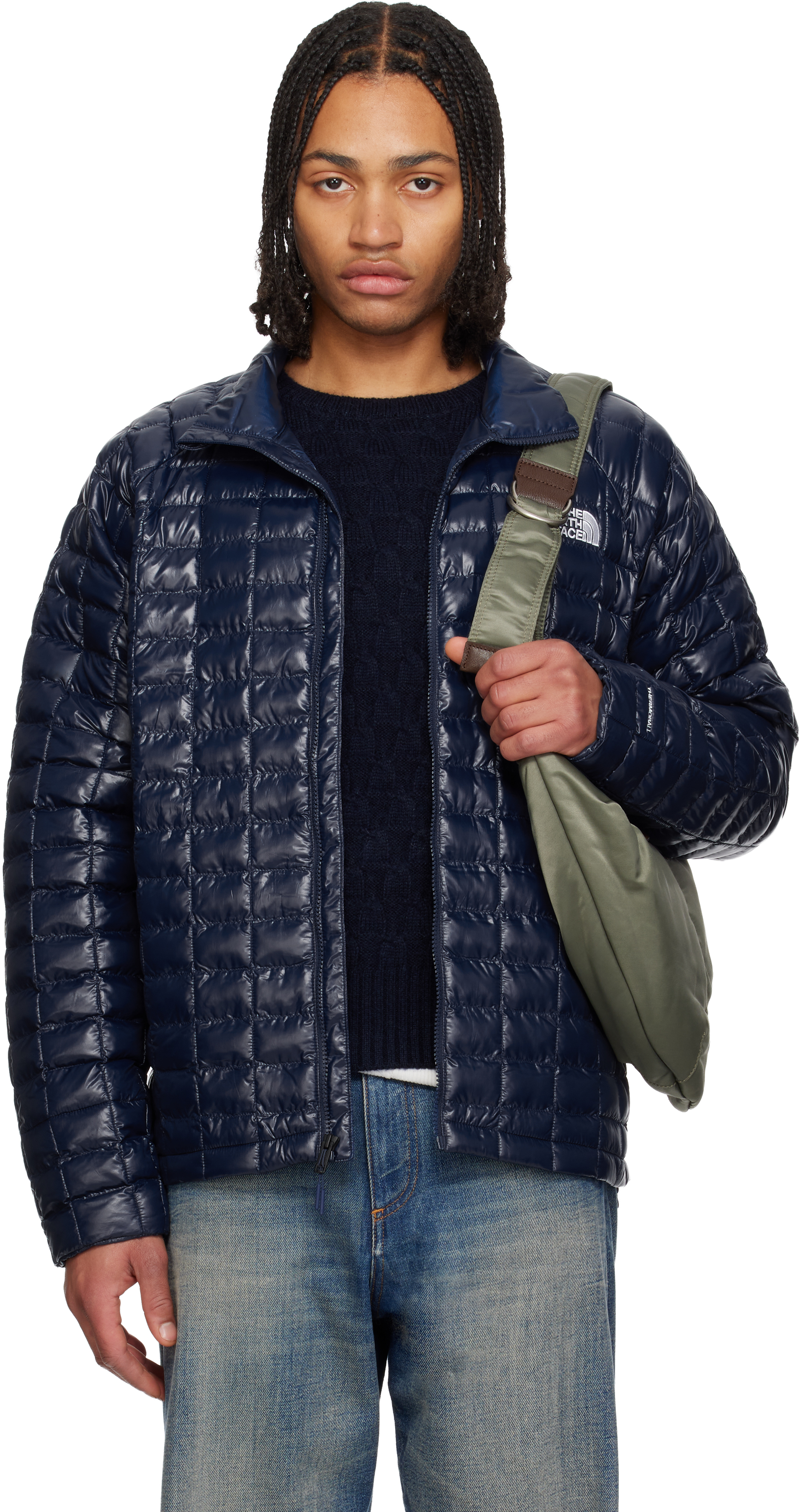 定価8万円以上 新品　TELMA(テルマ)　ノーカラージャケット　ネイビー The North Faceのネイビー THERMOBALL ジャケットがセール中